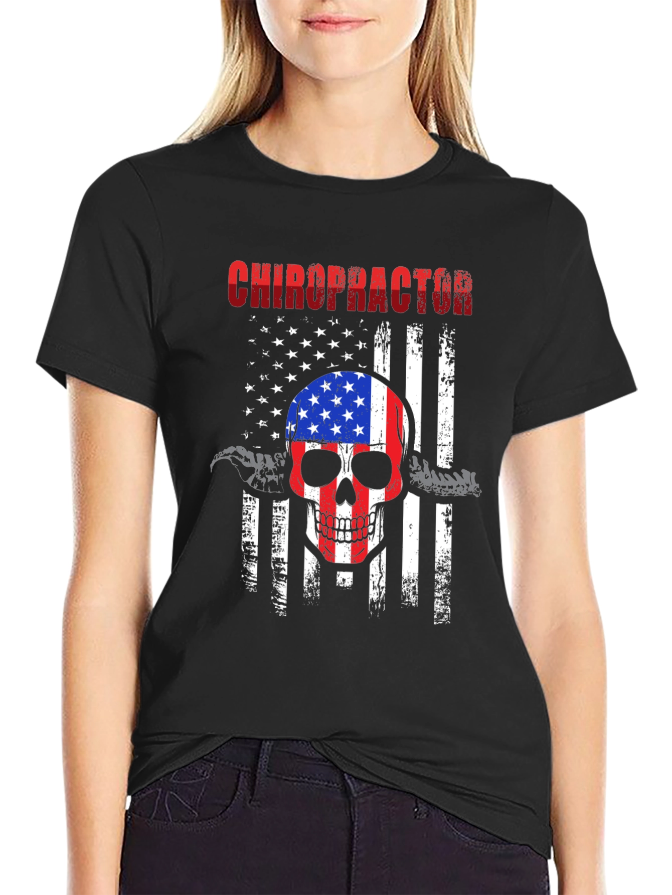 Chiropractor Skull Flag Graphic Tee