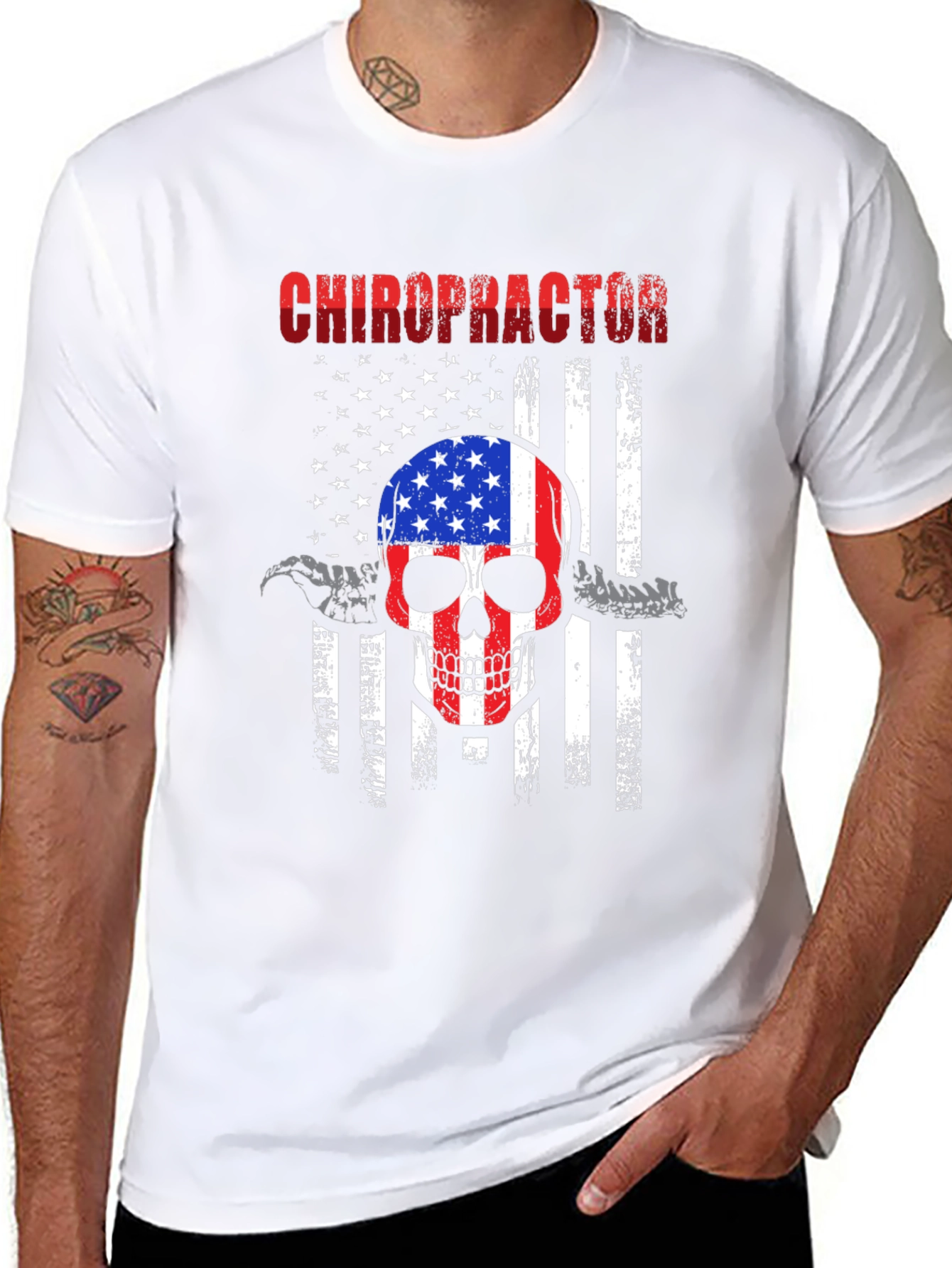 Chiropractor Skull Flag Graphic Tee