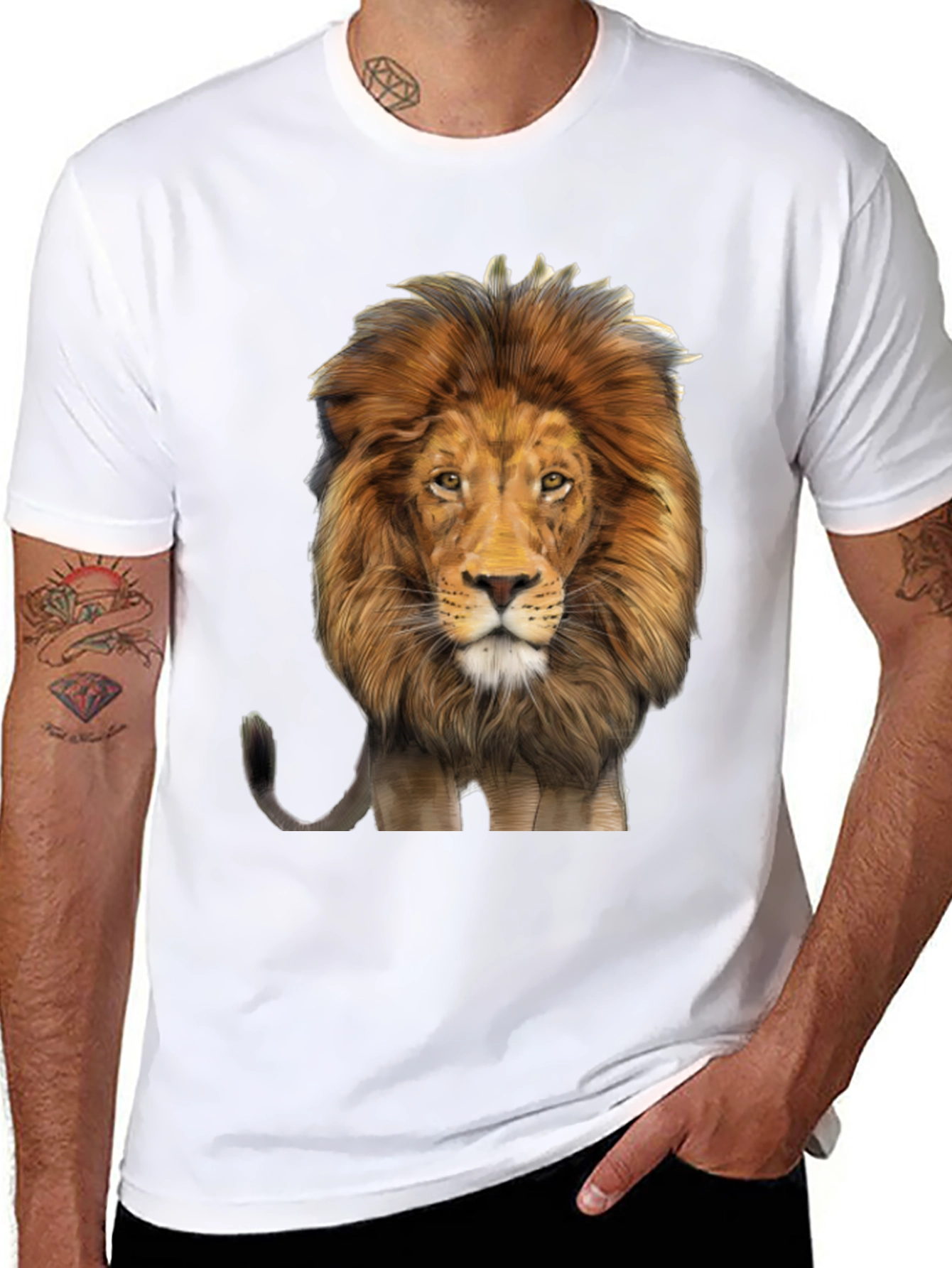 Lion Graphic Print Mens Black T-Shirt
