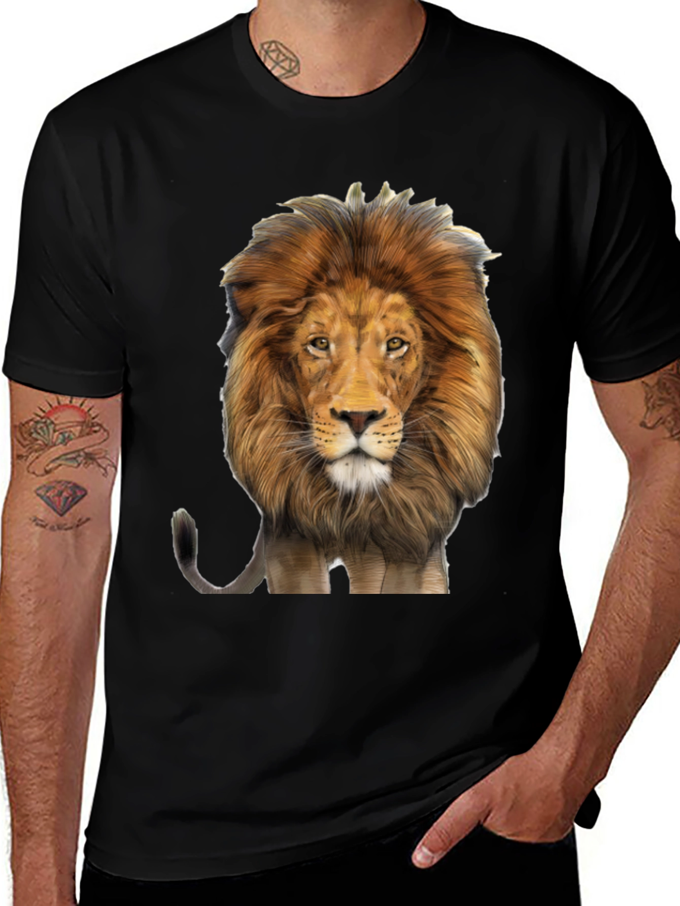 Lion Graphic Print Mens Black T-Shirt