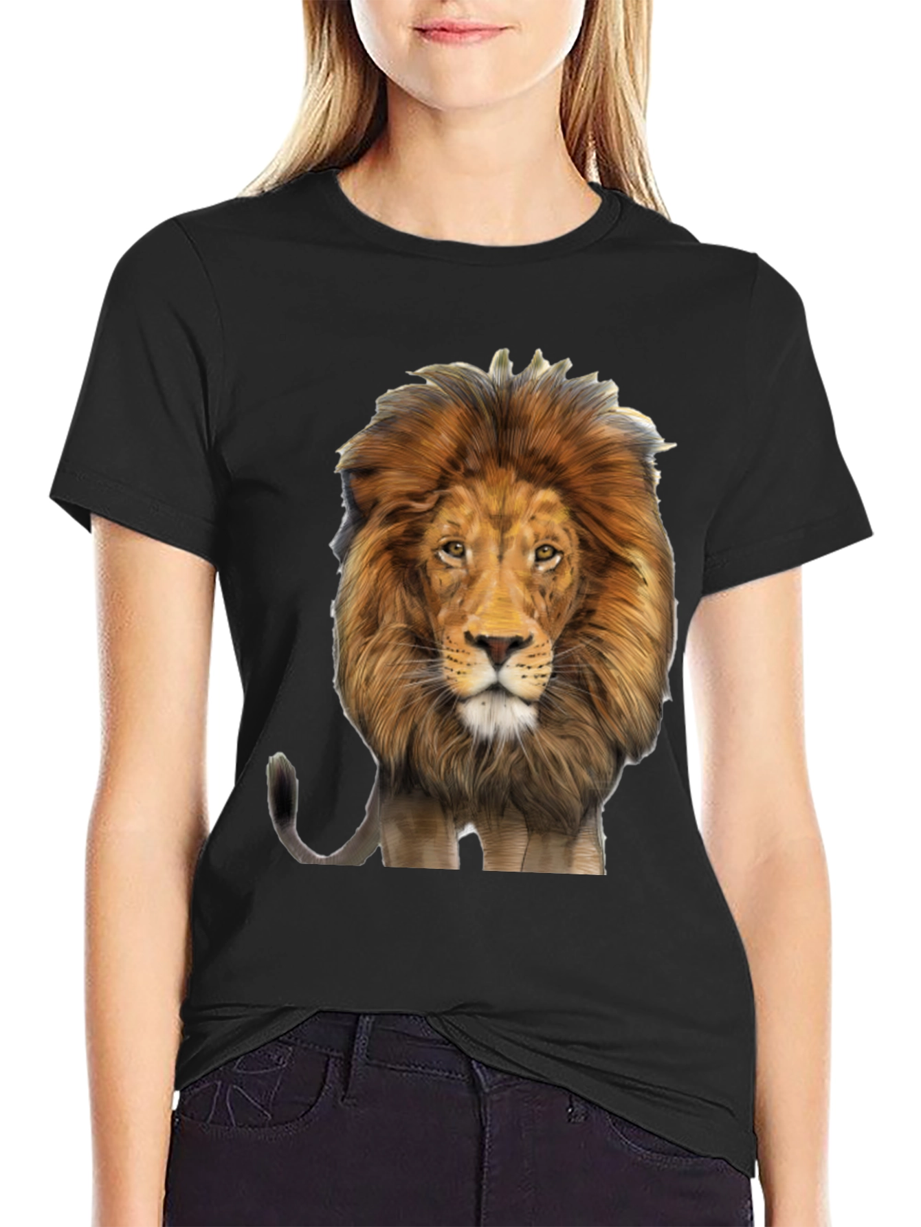 Lion Graphic Print Mens Black T-Shirt