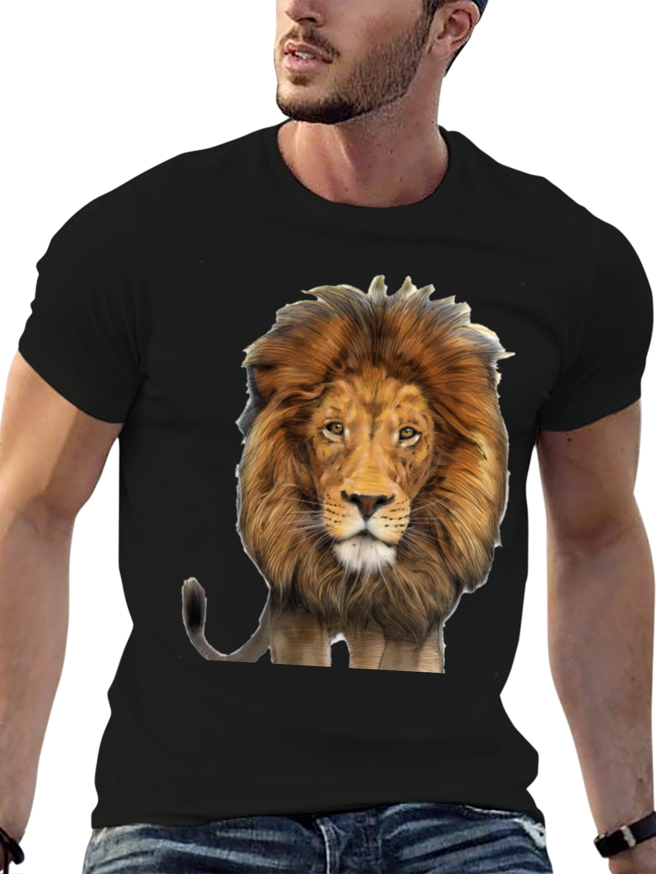 Lion Graphic Print Mens Black T-Shirt