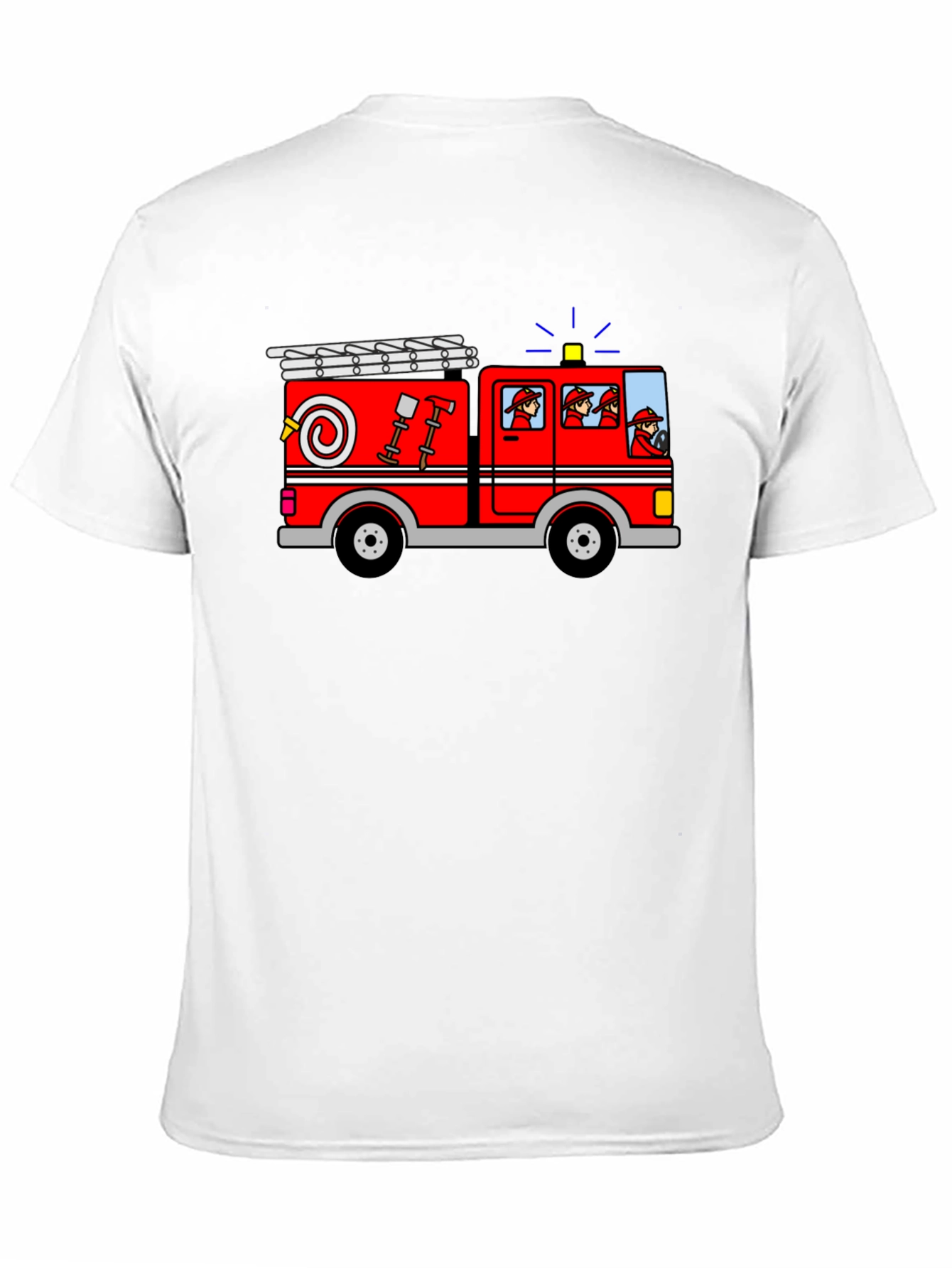 Cartoon Firetruck Graphic Tee - Black Cotton T-Shirt