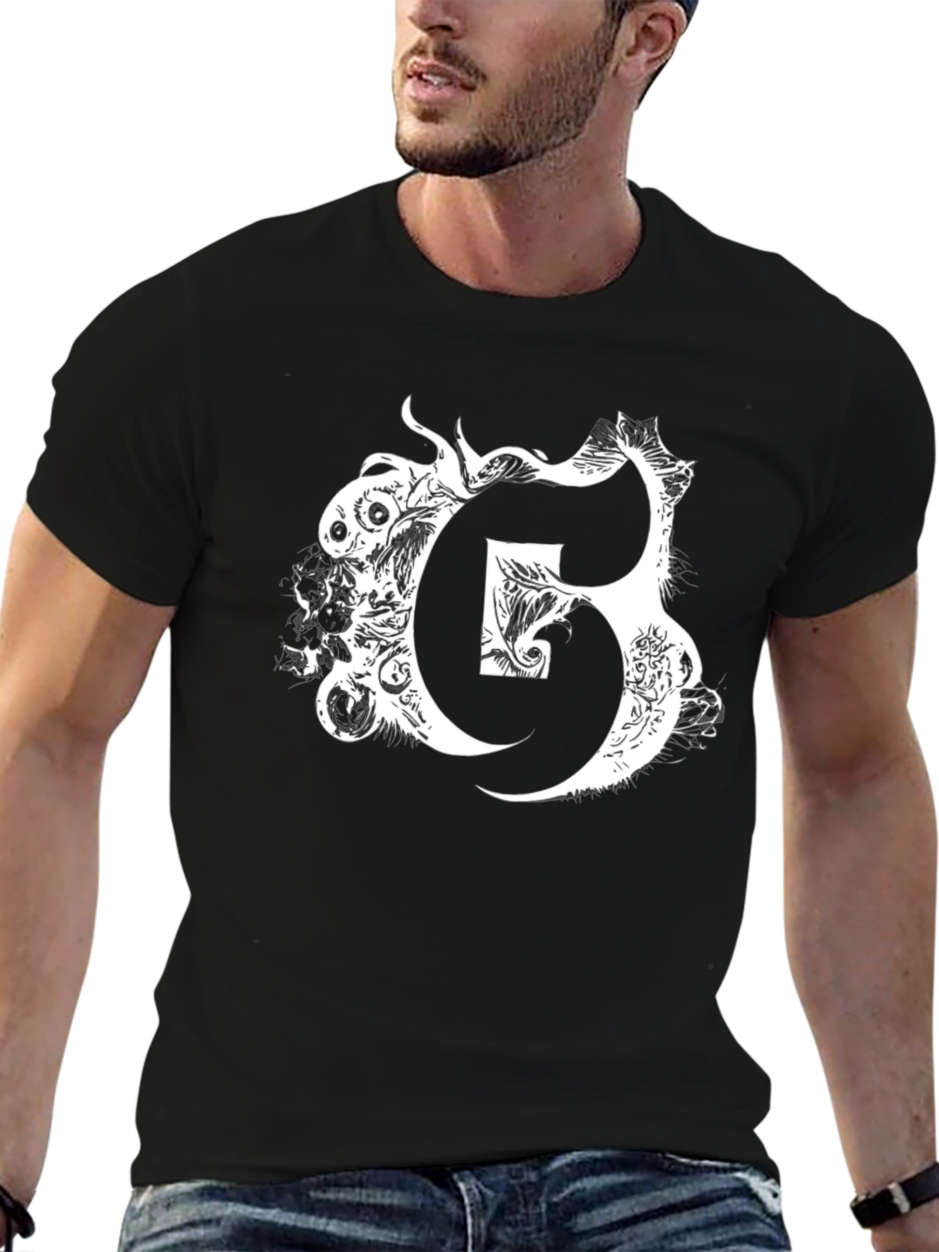 Letter G Graphic Print Black T-Shirt