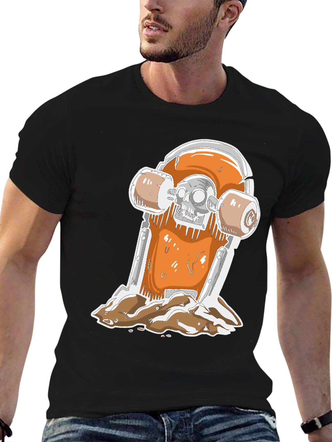 Skateboarding Skull T-Shirt - Black