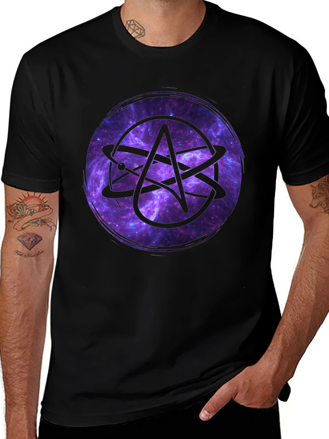 Atheist Atom Symbol Galaxy Graphic Black T-Shirt
