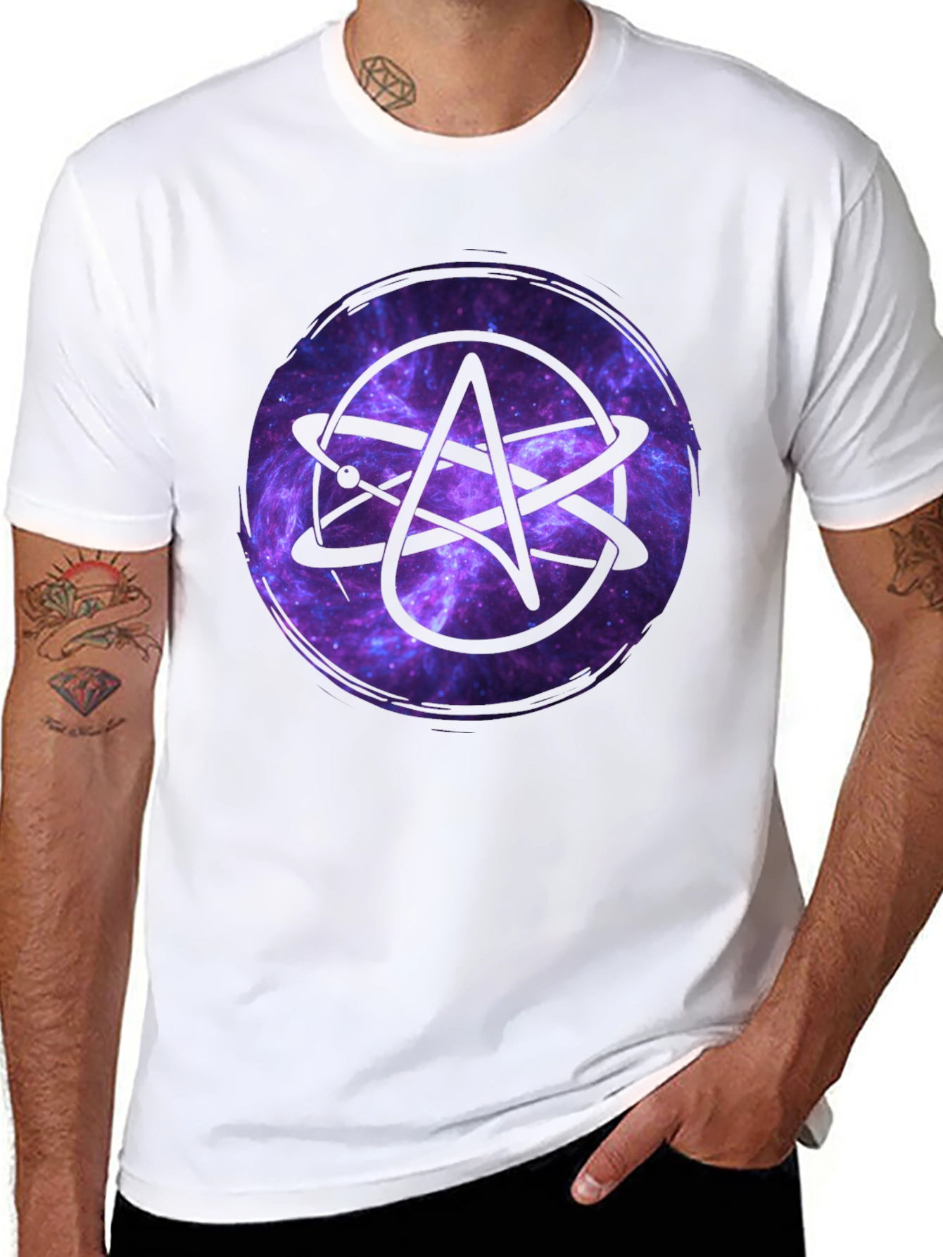 Atheist Atom Symbol Galaxy Graphic Black T-Shirt