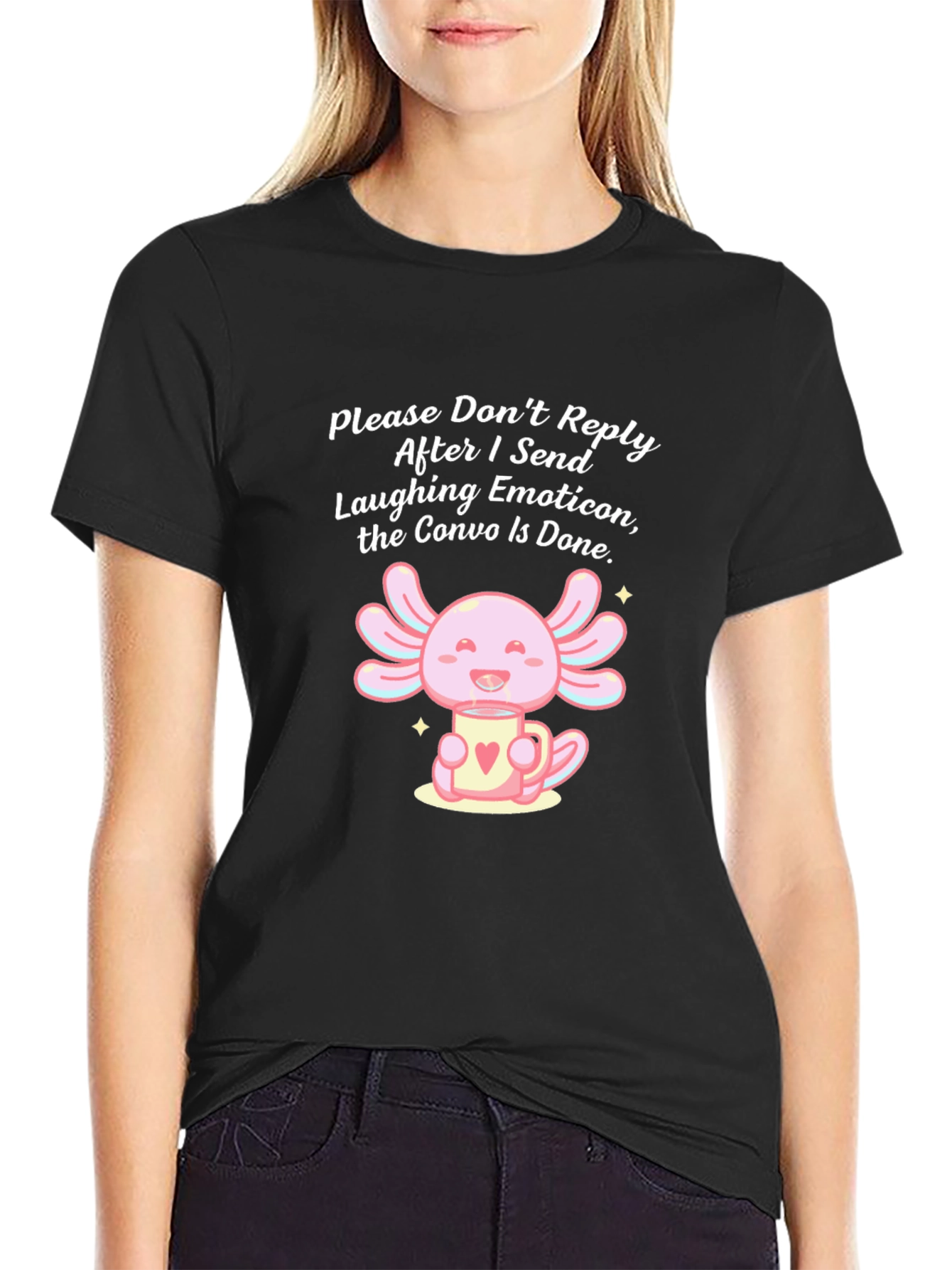 Humorous Axolotl T-Shirt - Laughing Emoticon Convo End