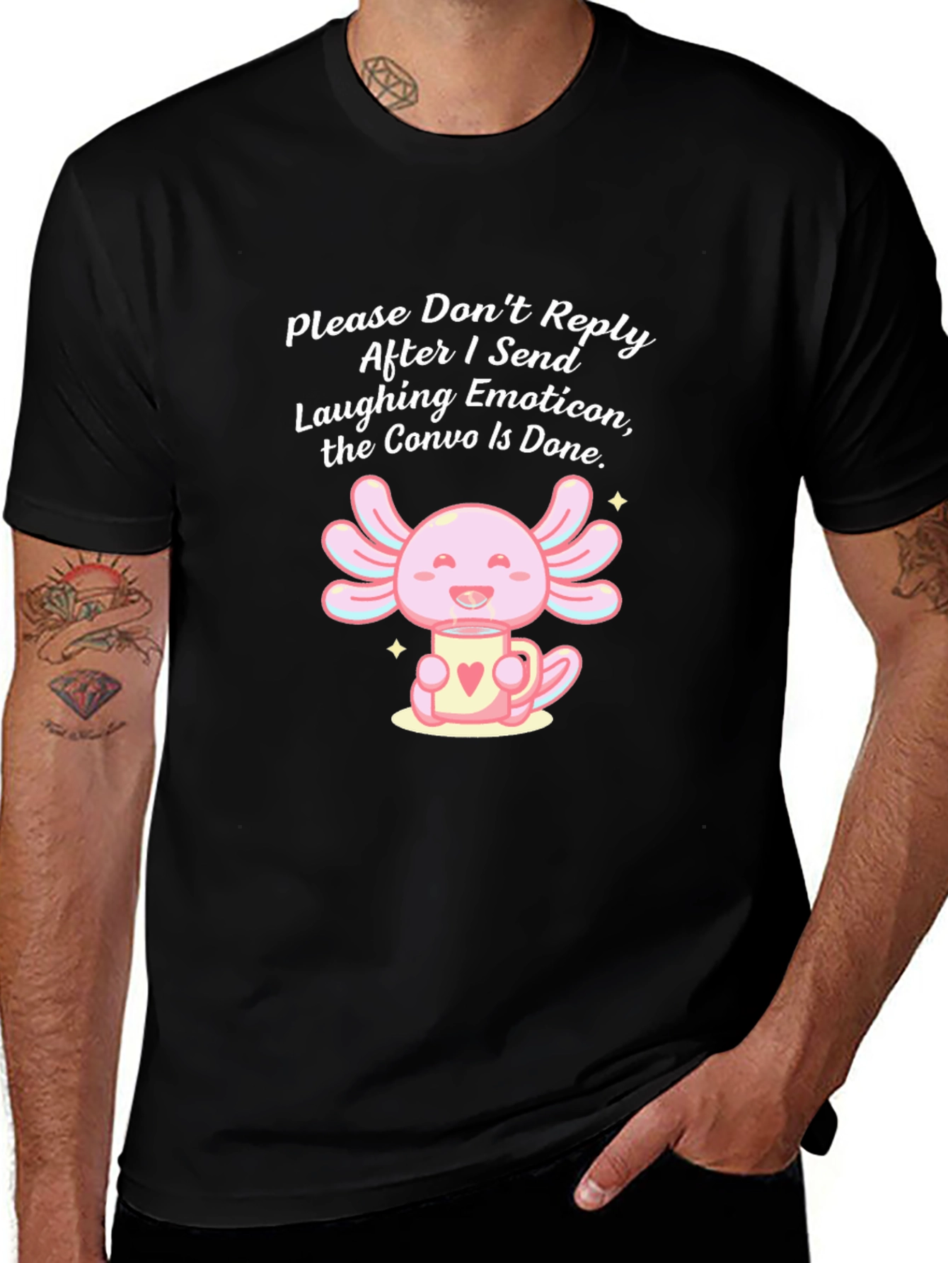 Humorous Axolotl T-Shirt - Laughing Emoticon Convo End