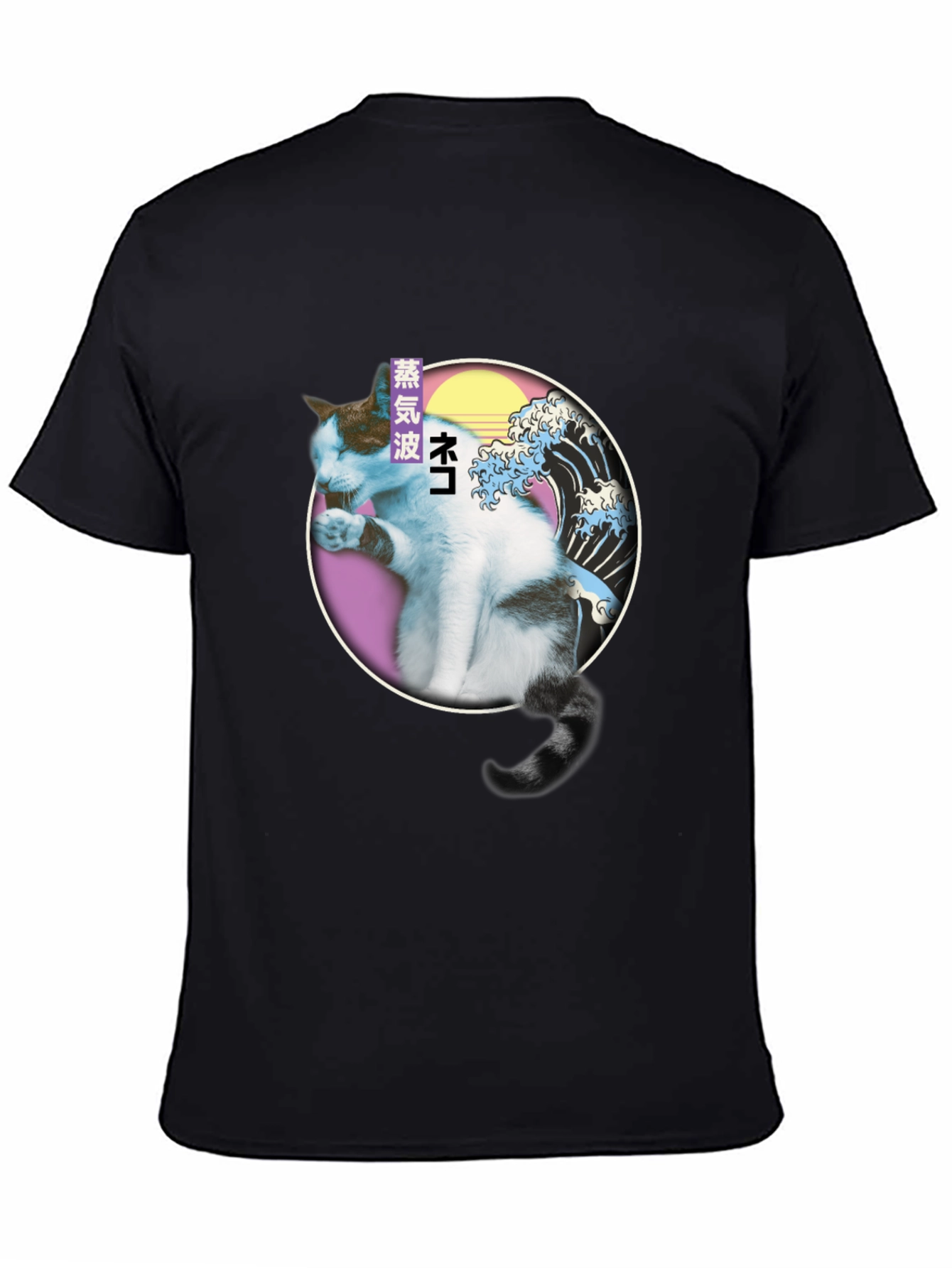 Vaporwave Cat T-Shirt - Great Wave Parody