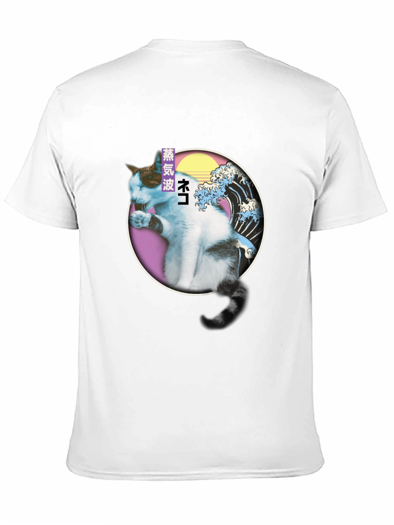 Vaporwave Cat T-Shirt - Great Wave Parody