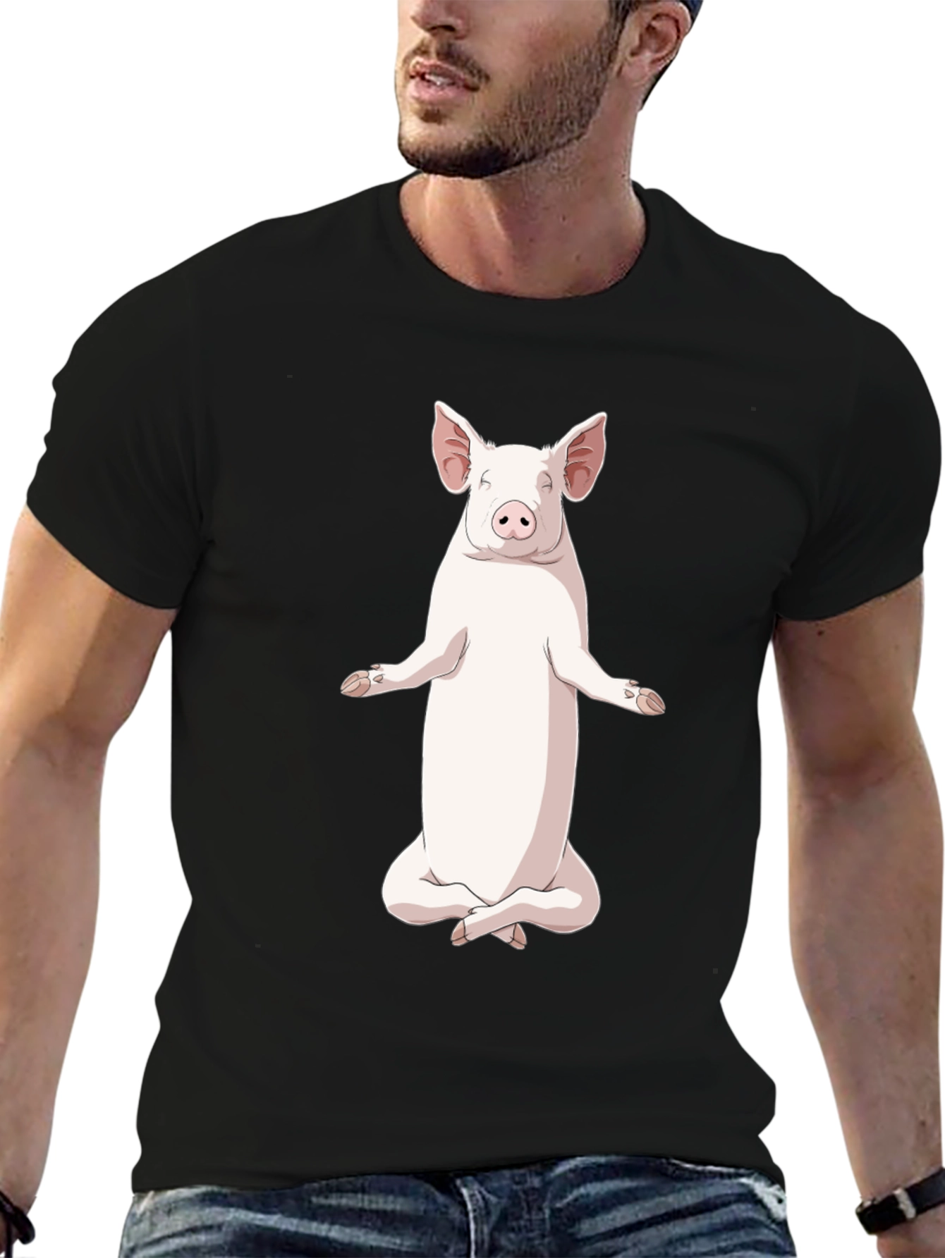 Yoga Pig Graphic T-Shirt - Relaxed Fit Black