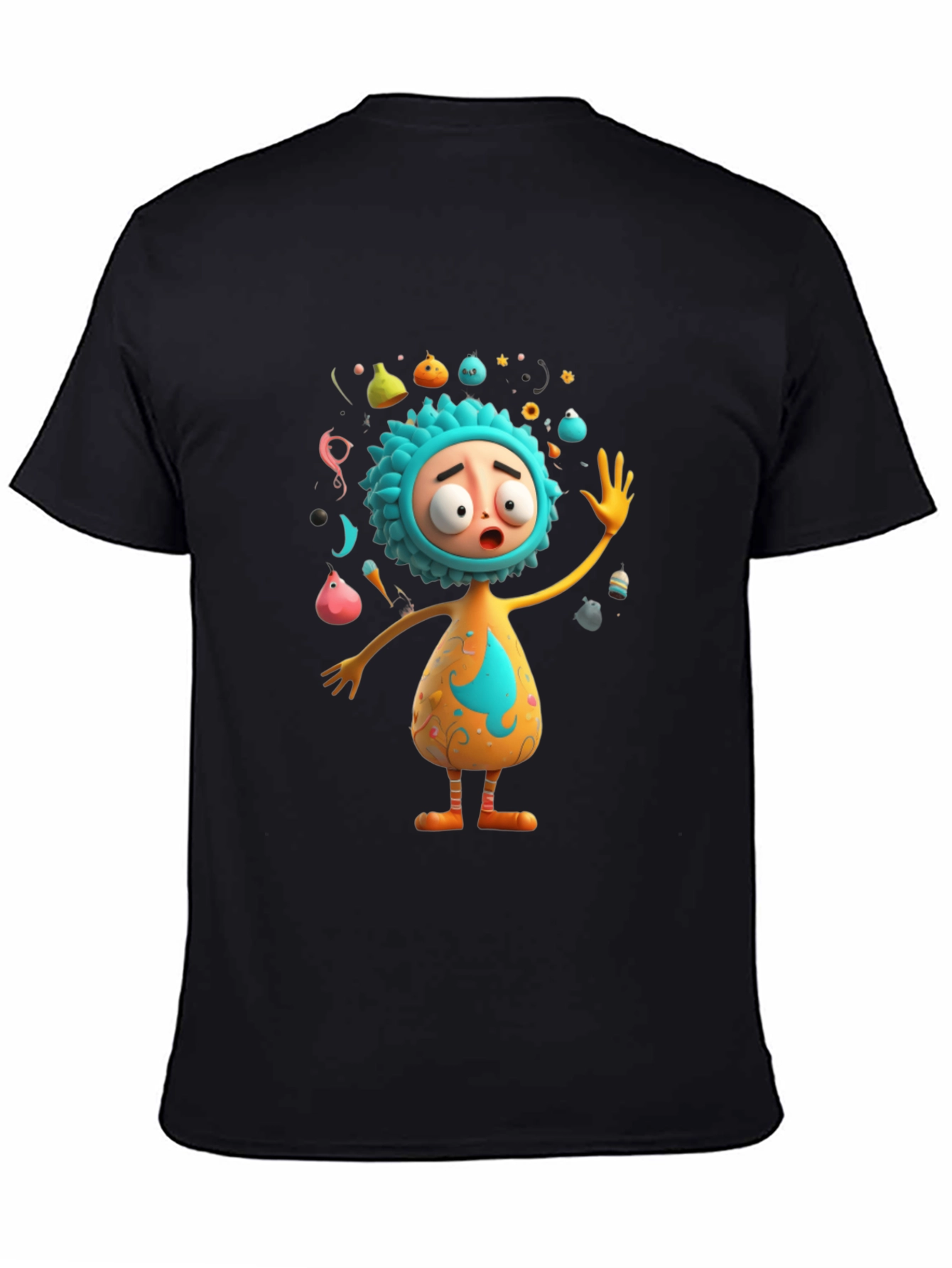 Cartoon Character Print Black T-Shirt