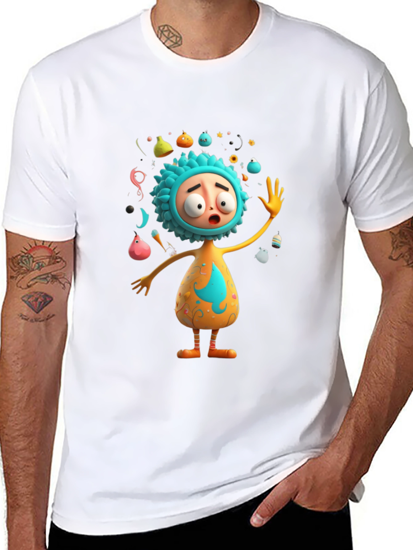 Cartoon Character Print Black T-Shirt