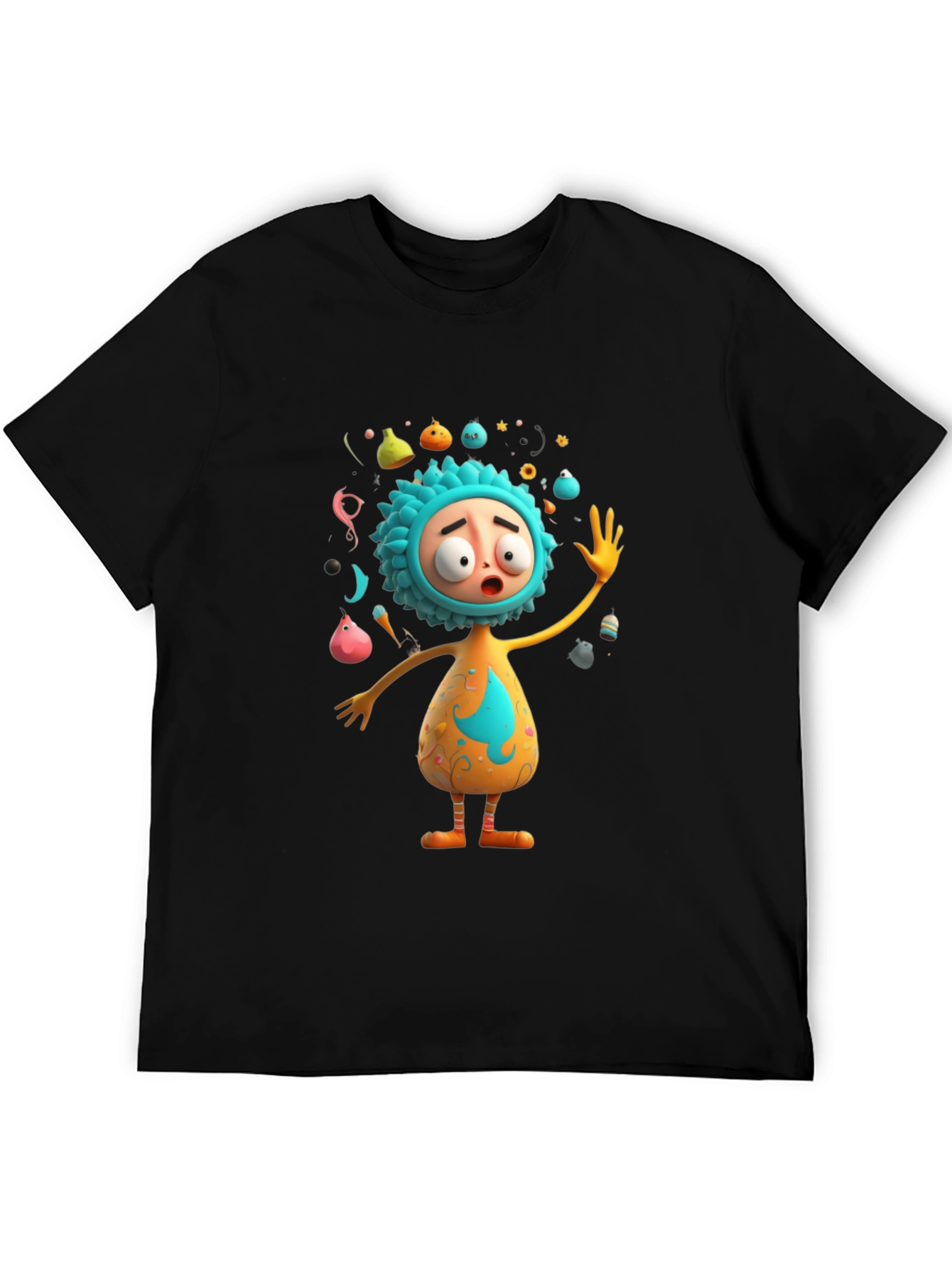 Cartoon Character Print Black T-Shirt