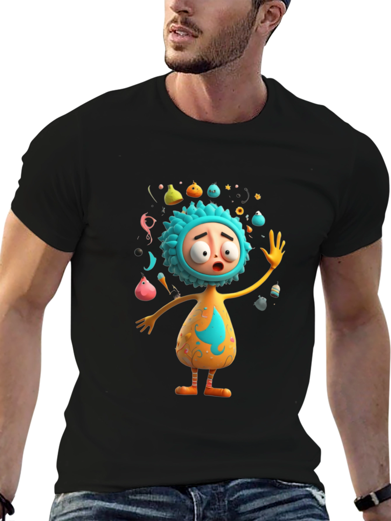 Cartoon Character Print Black T-Shirt