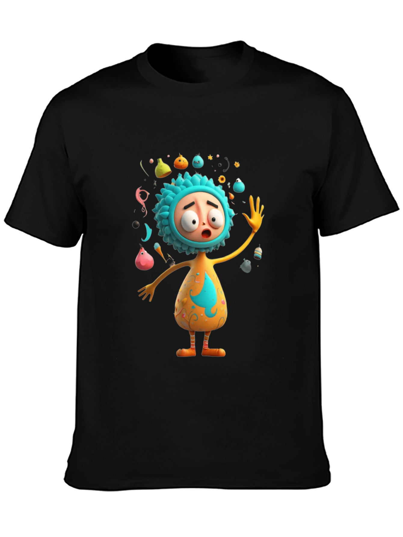 Cartoon Character Print Black T-Shirt