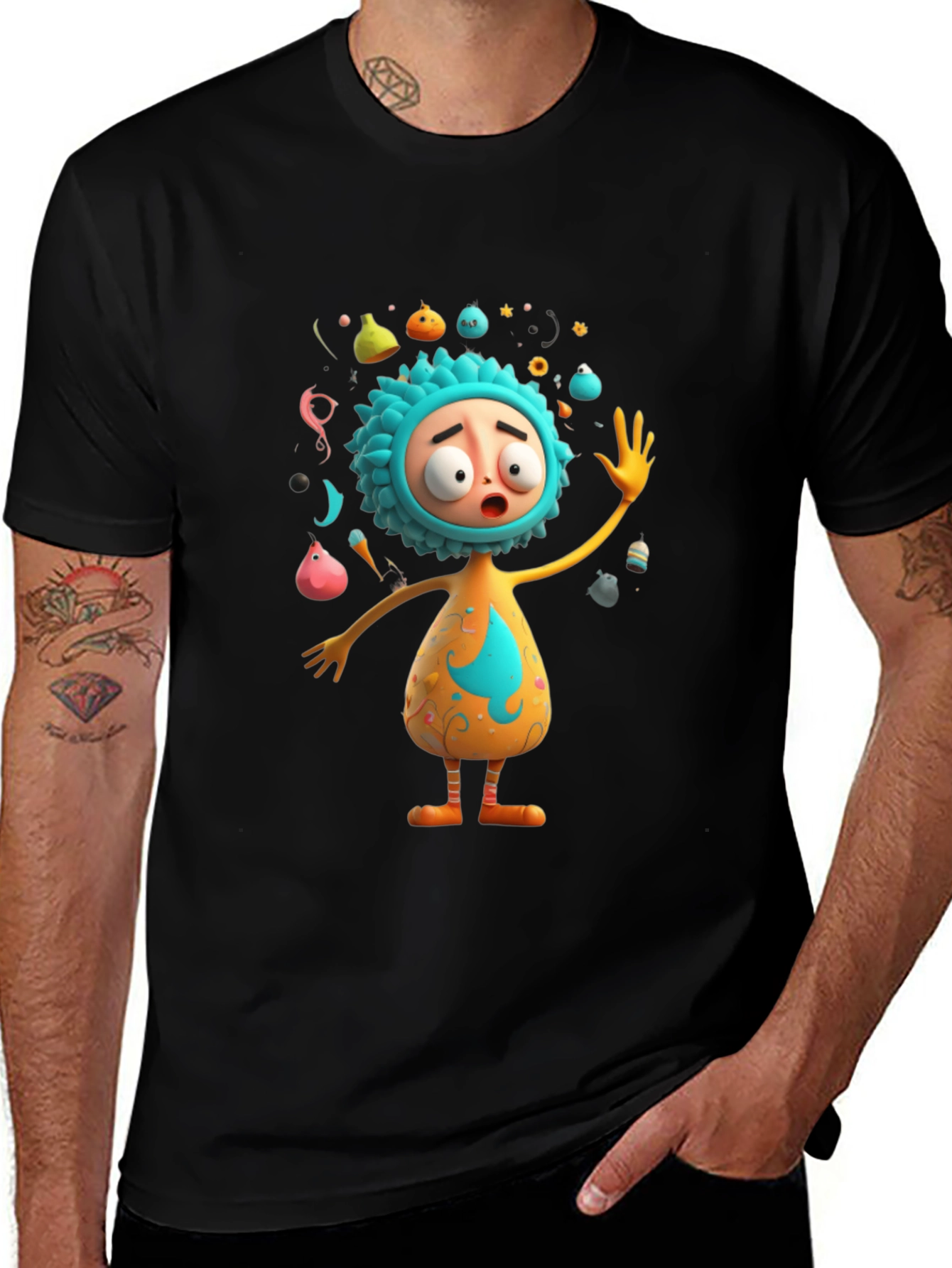 Cartoon Character Print Black T-Shirt