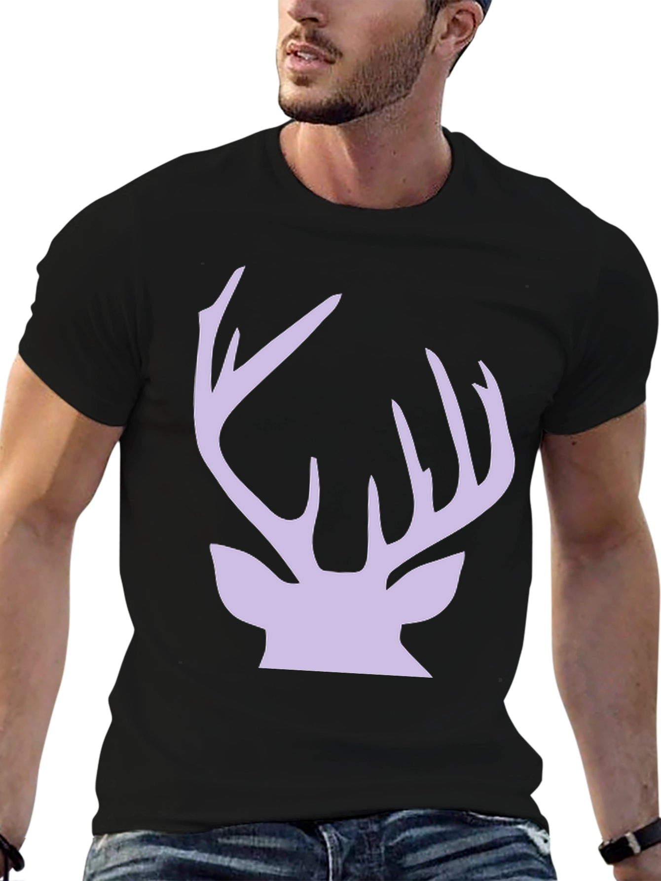 Deer Antler Graphic Tee - Stylish Black Cotton T-Shirt