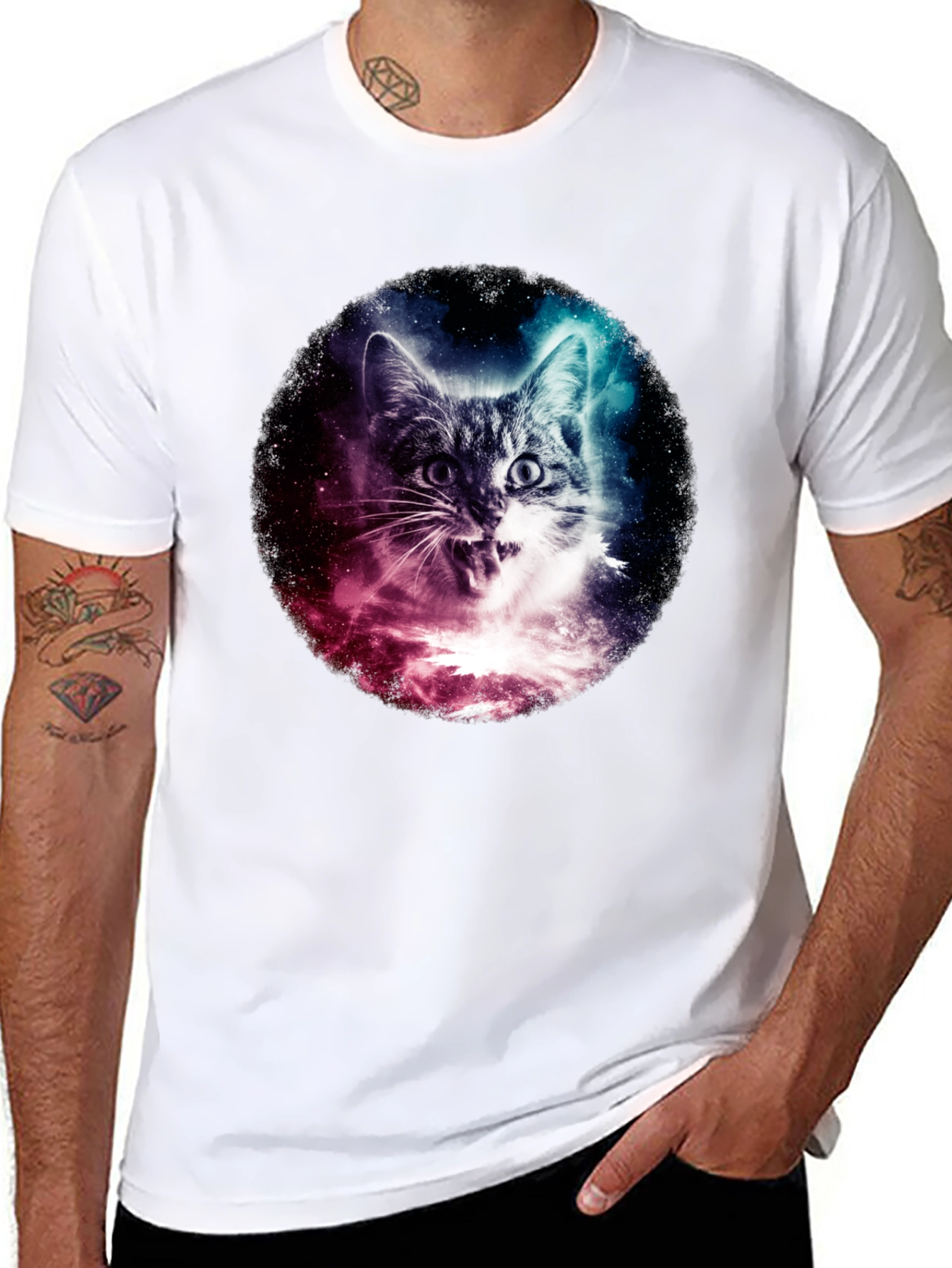 Cosmic Cat Graphic Black T-Shirt