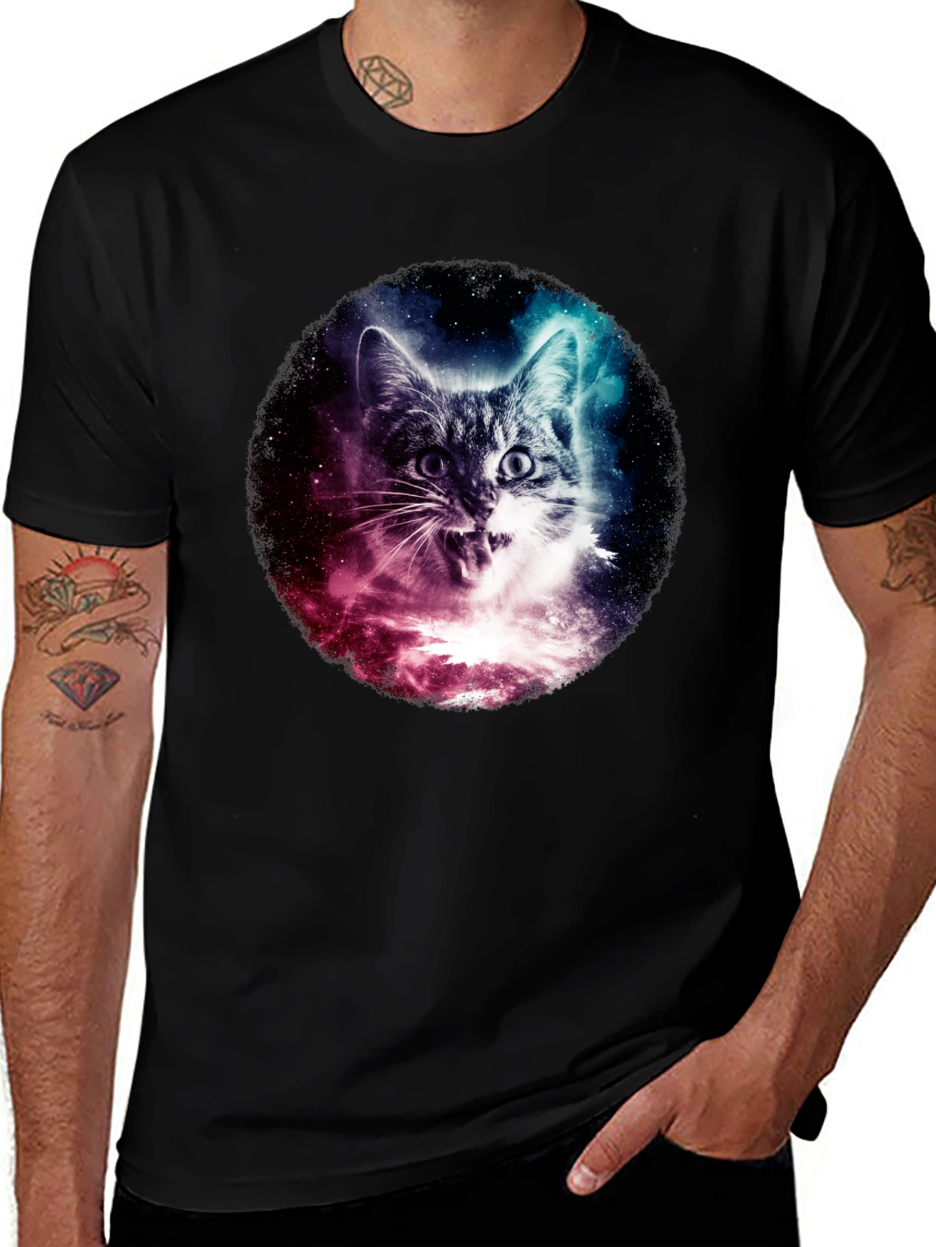 Cosmic Cat Graphic Black T-Shirt