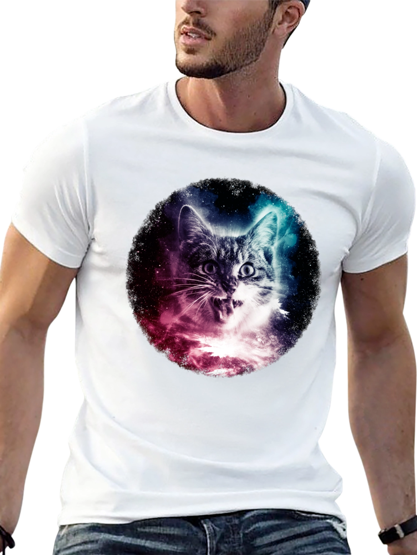 Cosmic Cat Graphic Black T-Shirt