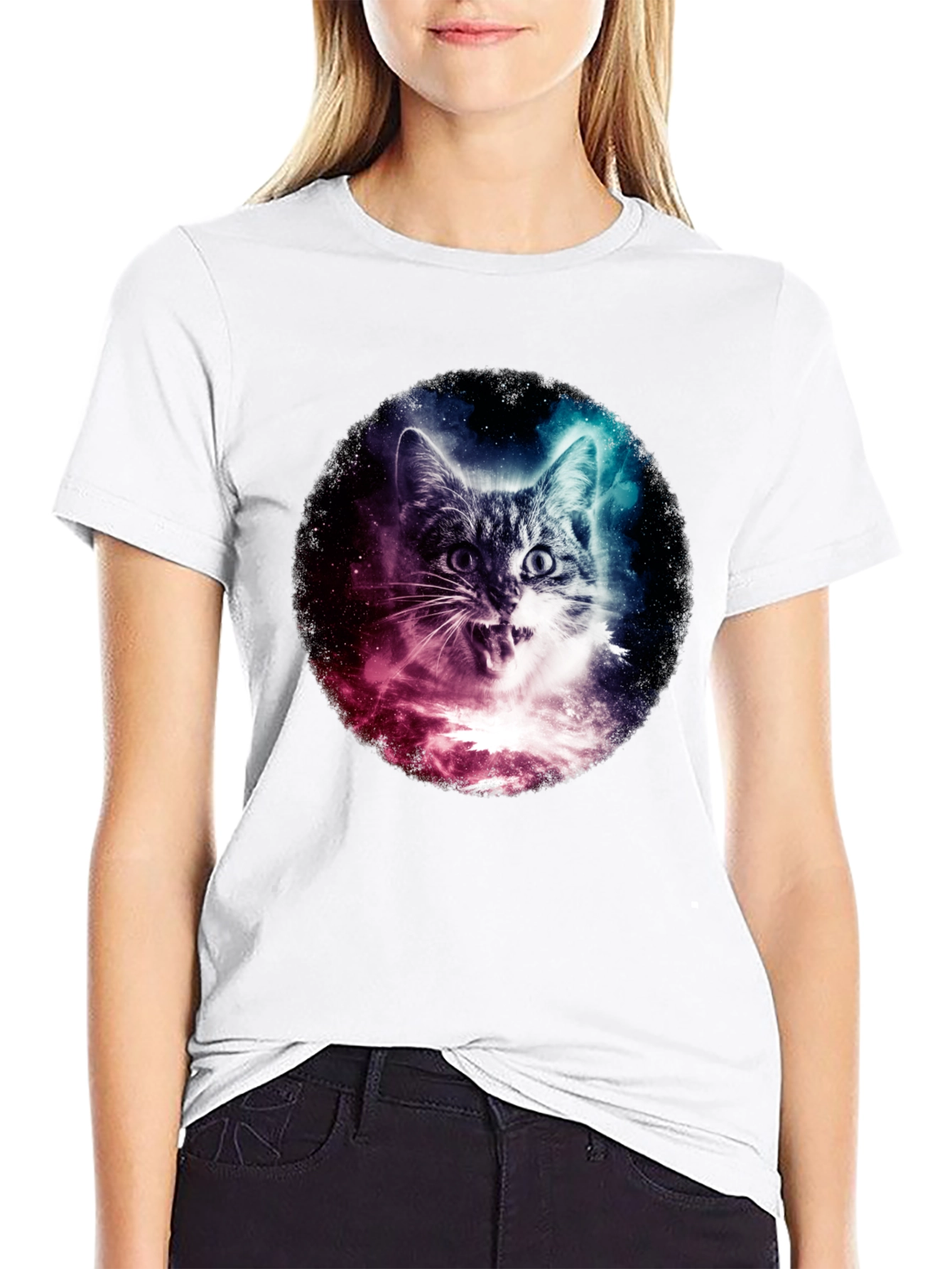 Cosmic Cat Graphic Black T-Shirt