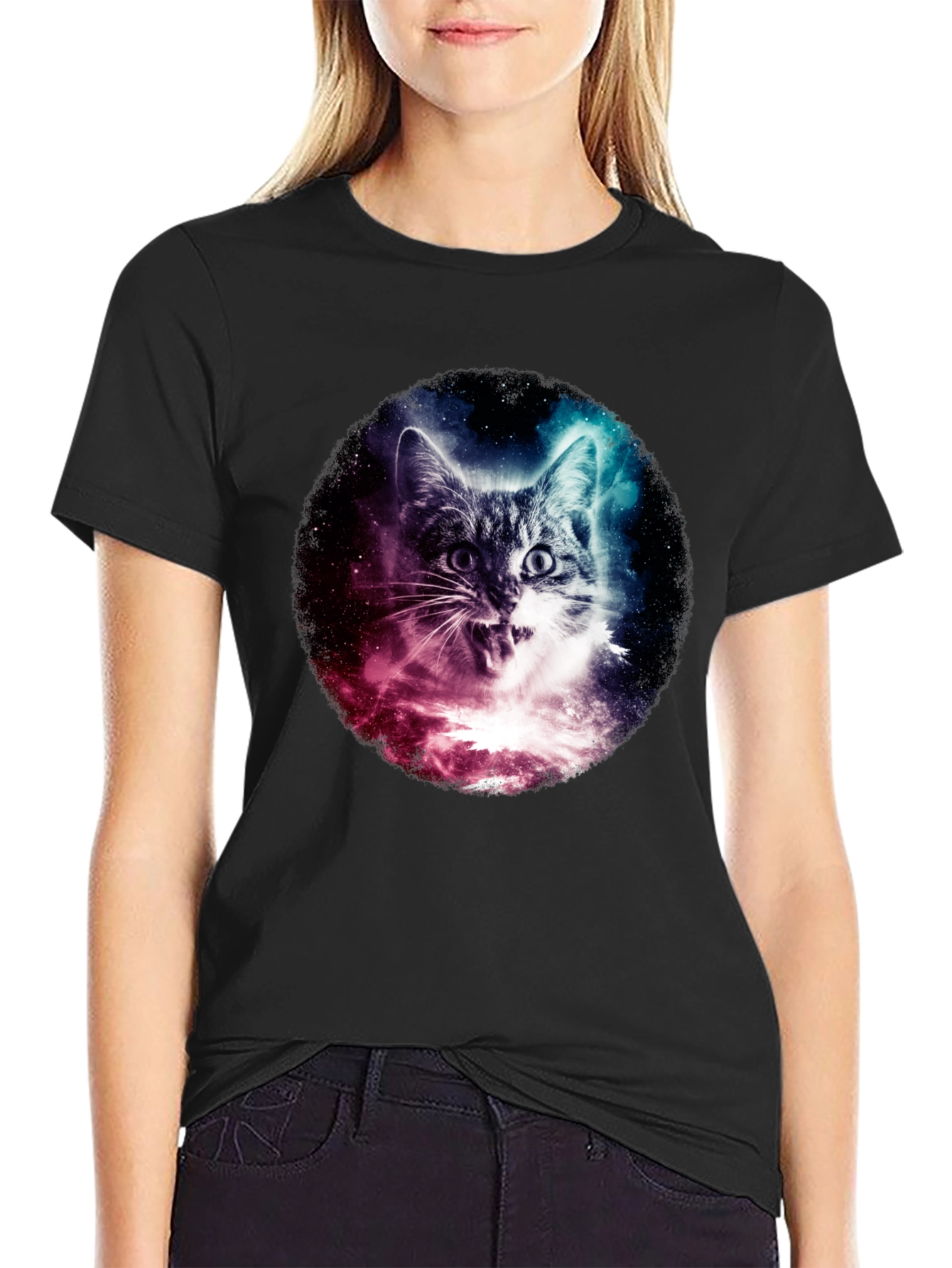 Cosmic Cat Graphic Black T-Shirt