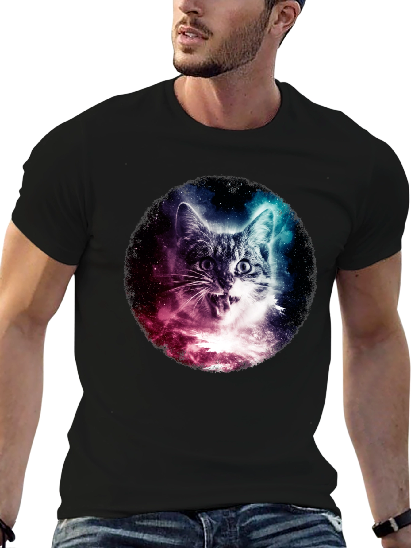 Cosmic Cat Graphic Black T-Shirt
