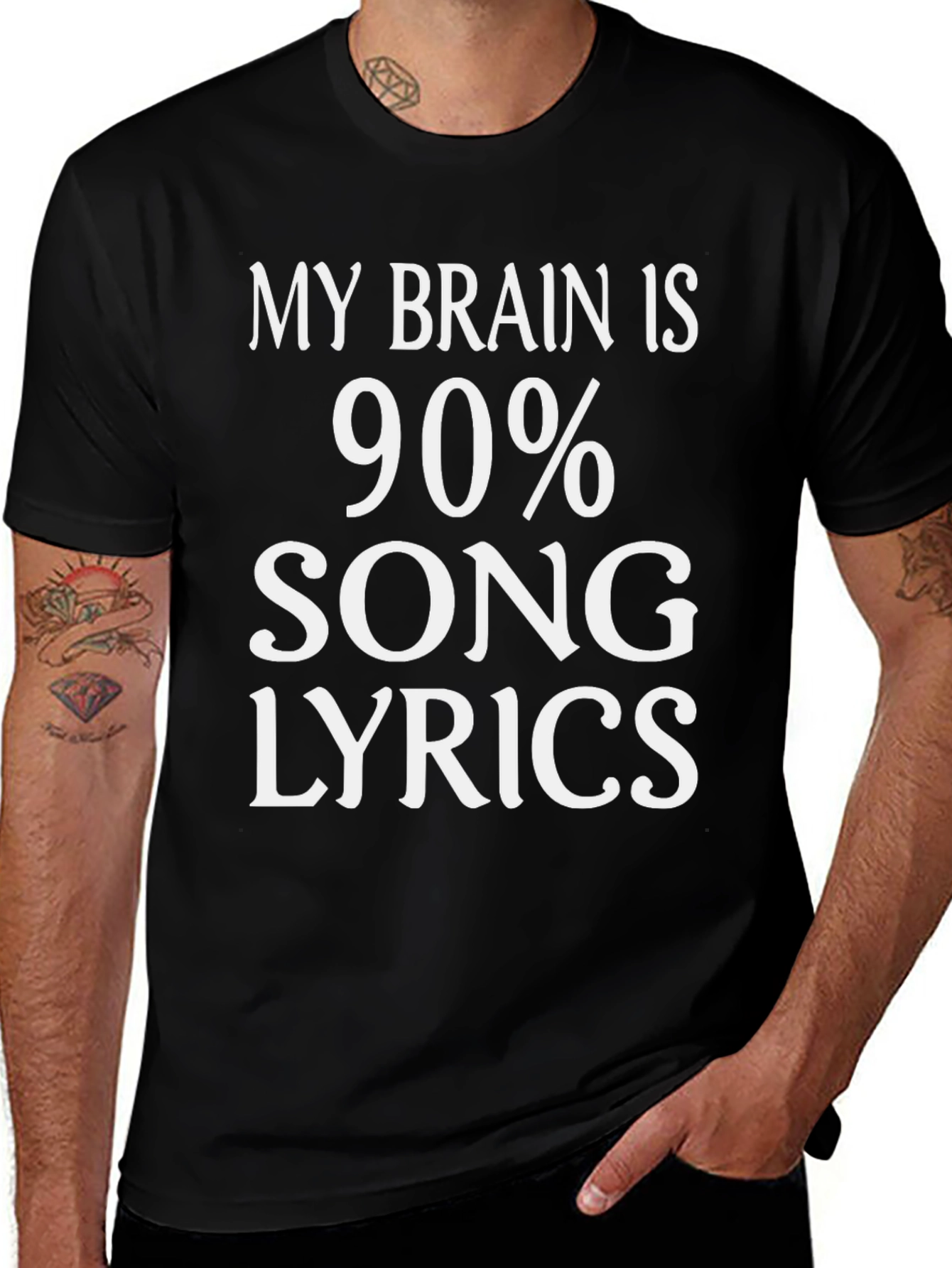 My Brain is 90% Song Lyrics Black T-Shirt