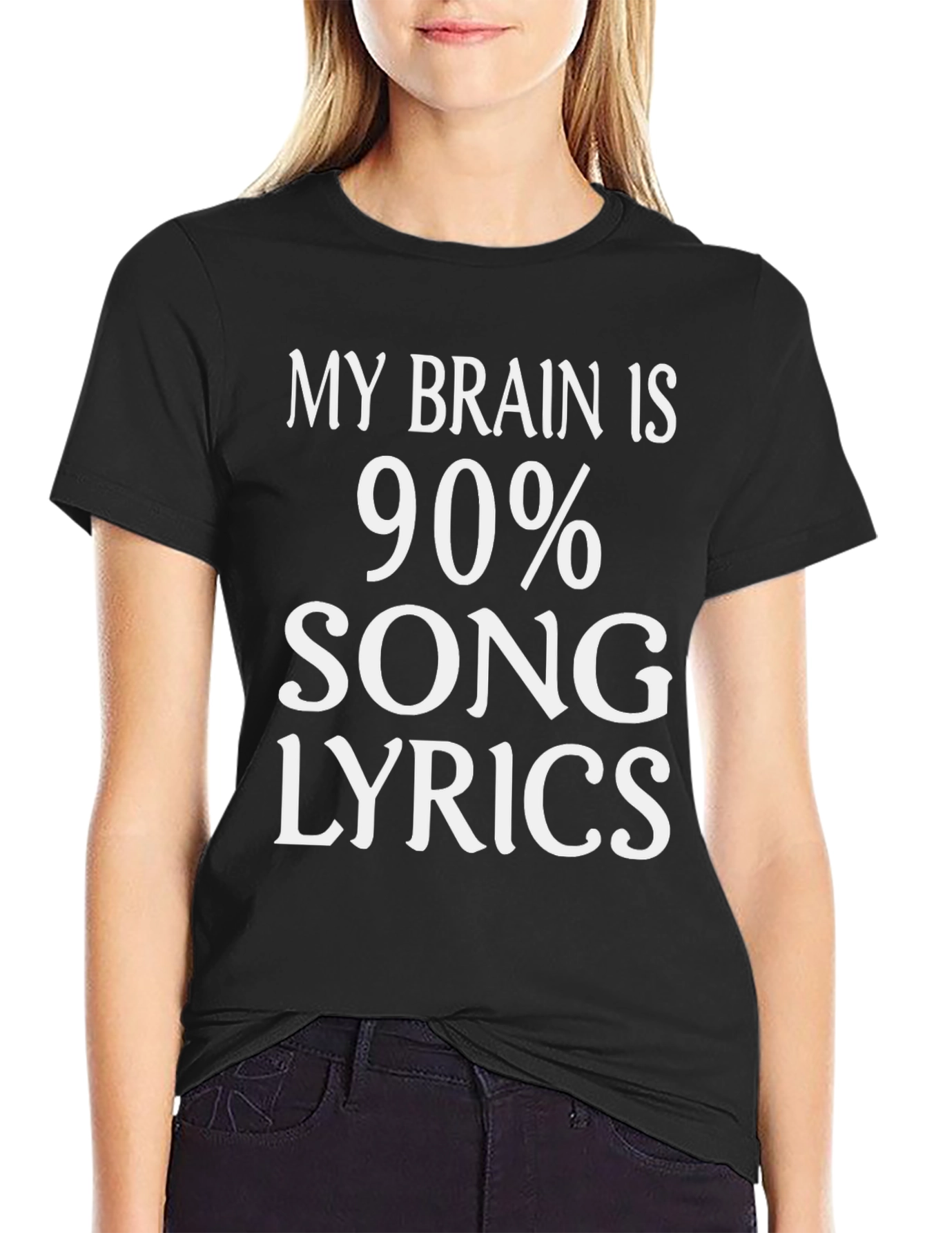 My Brain is 90% Song Lyrics Black T-Shirt