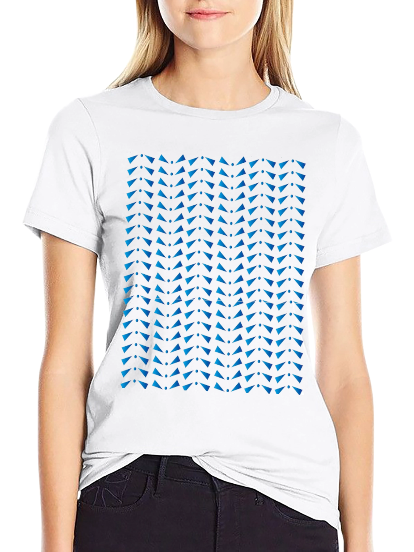 Stylish Black Tee with Blue Triangle Pattern