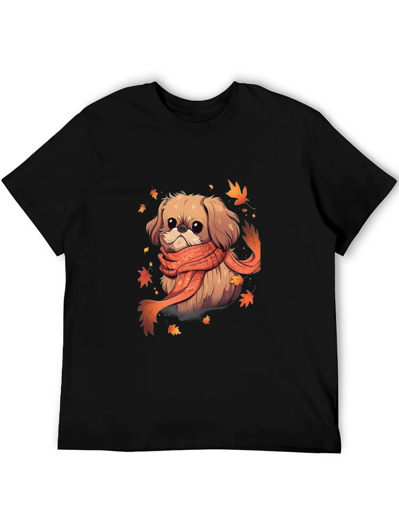 Autumn Puppy Tee: Cute Dog with Scarf Shirt
