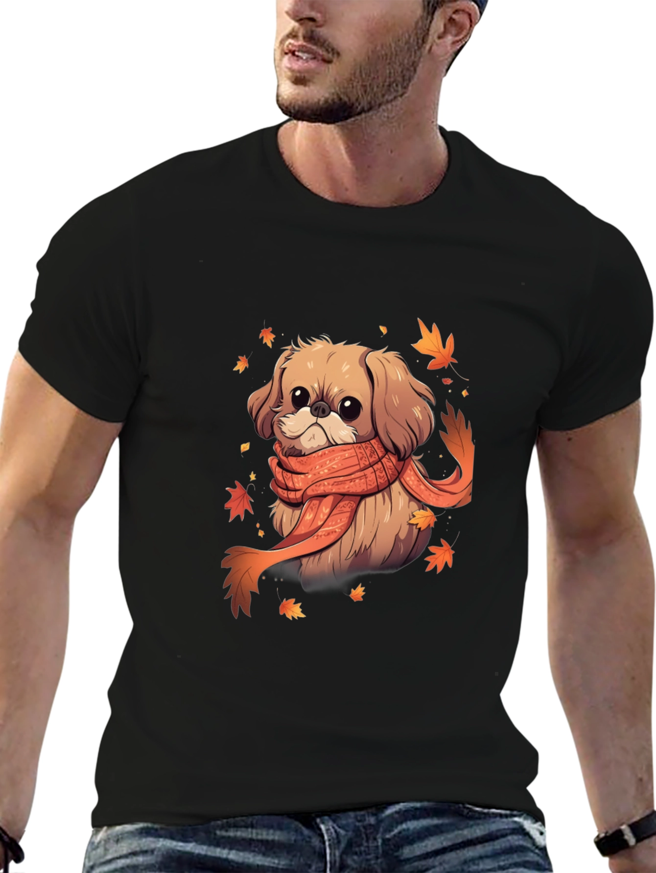 Autumn Puppy Tee: Cute Dog with Scarf Shirt