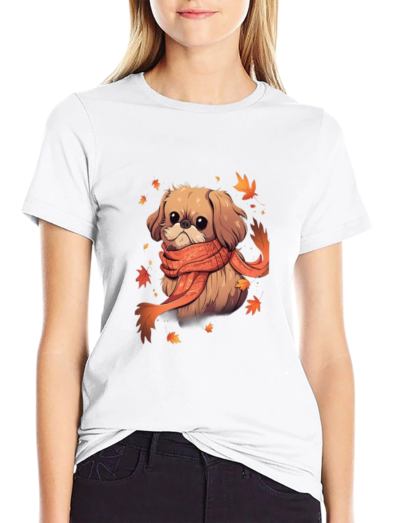 Autumn Puppy Tee: Cute Dog with Scarf Shirt