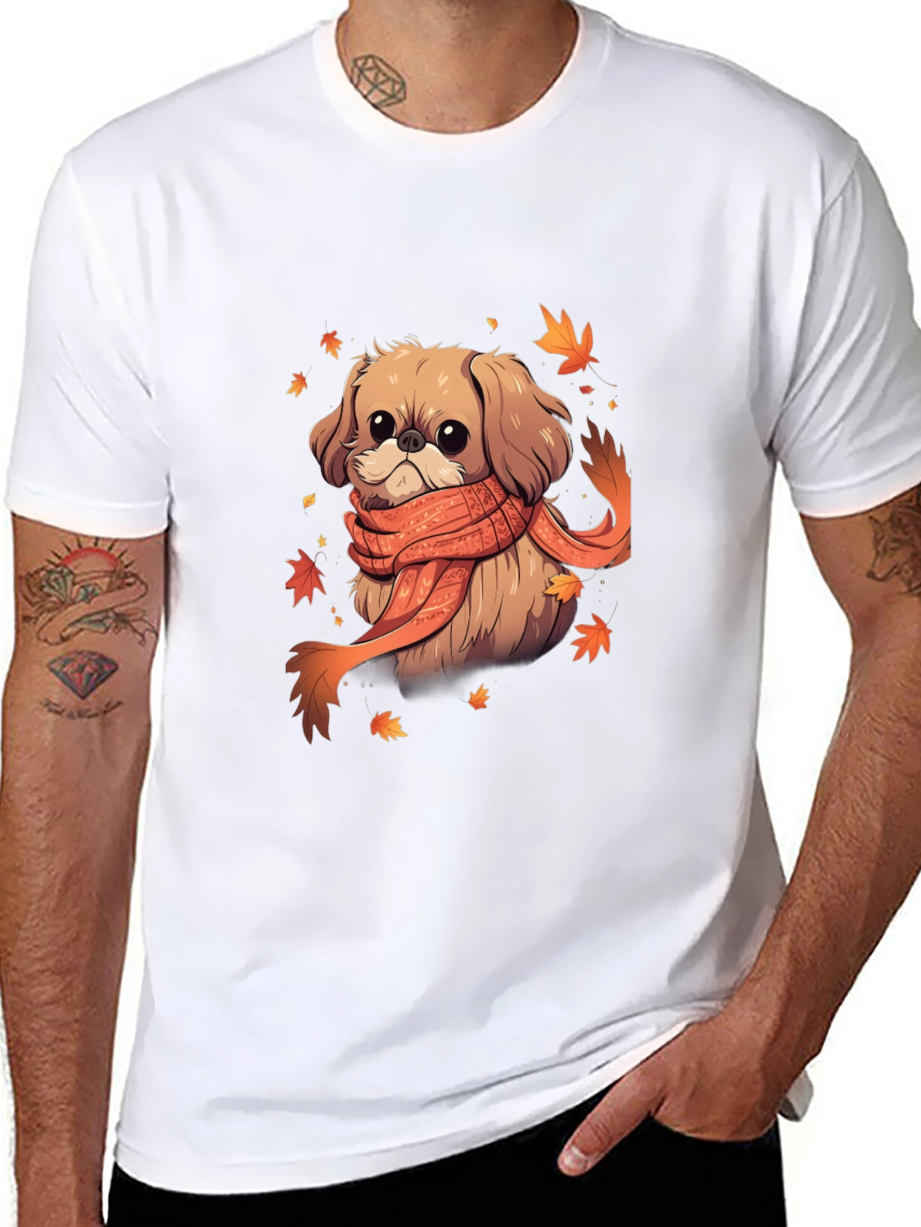 Autumn Puppy Tee: Cute Dog with Scarf Shirt