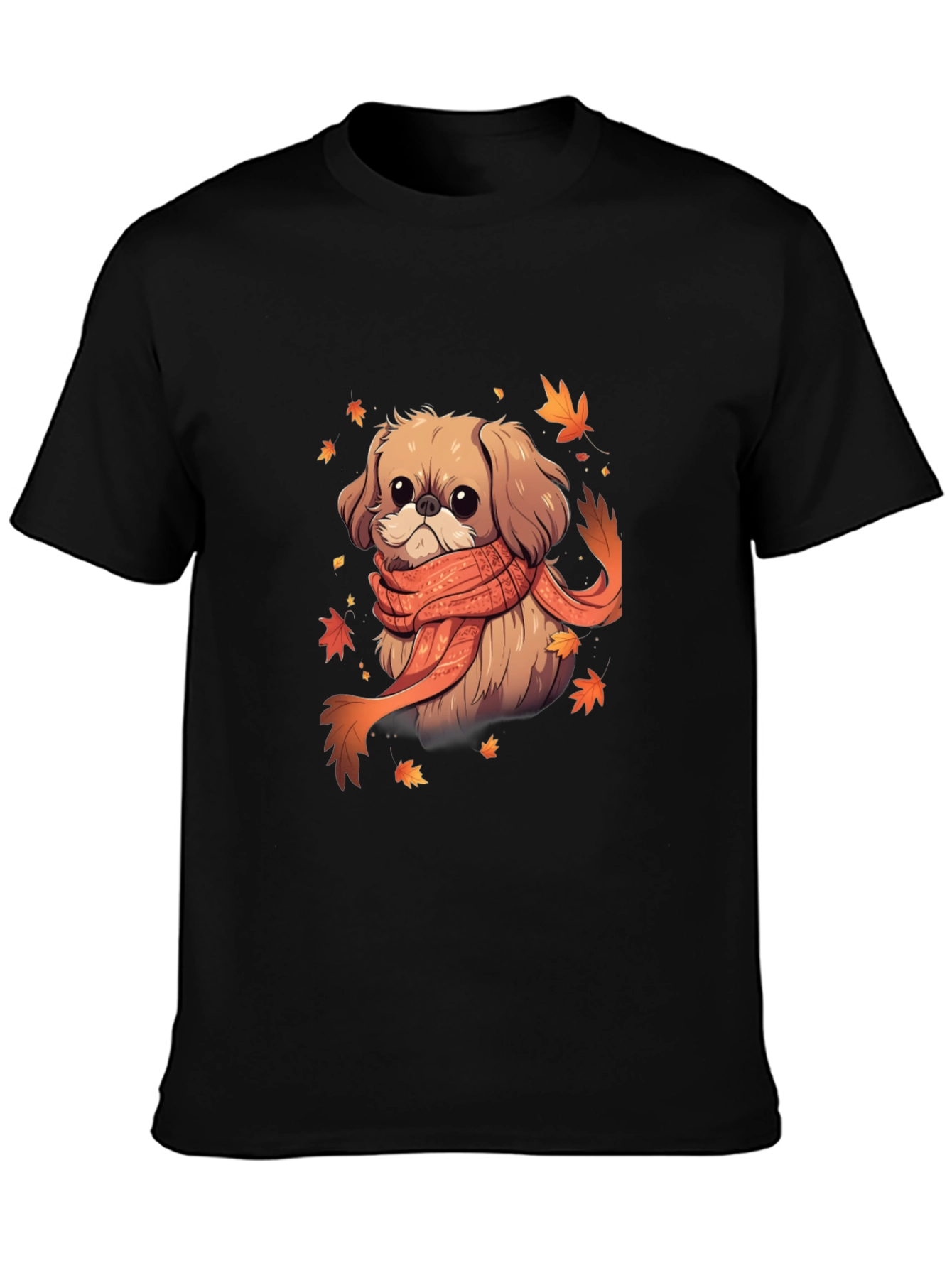 Autumn Puppy Tee: Cute Dog with Scarf Shirt