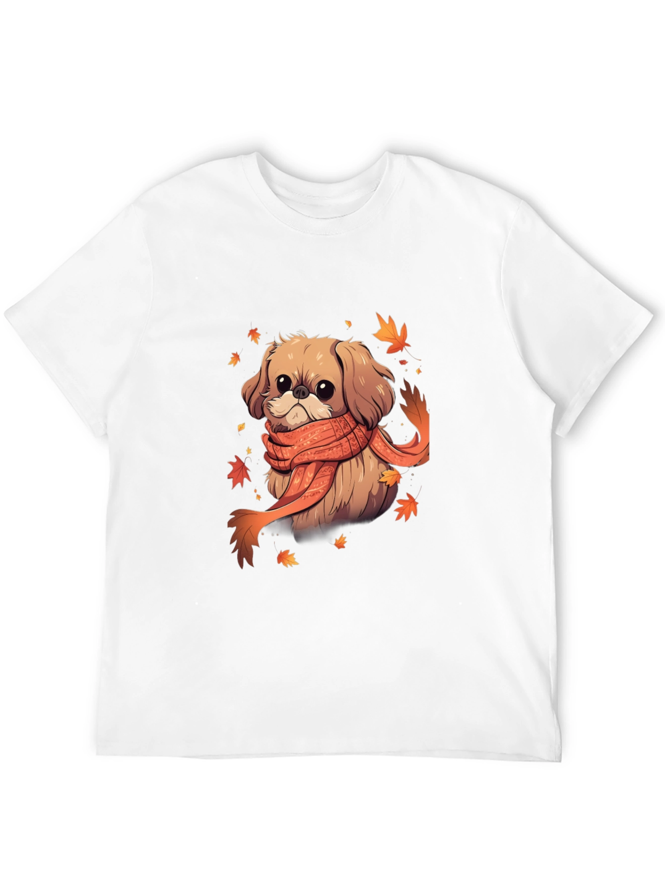Autumn Puppy Tee: Cute Dog with Scarf Shirt