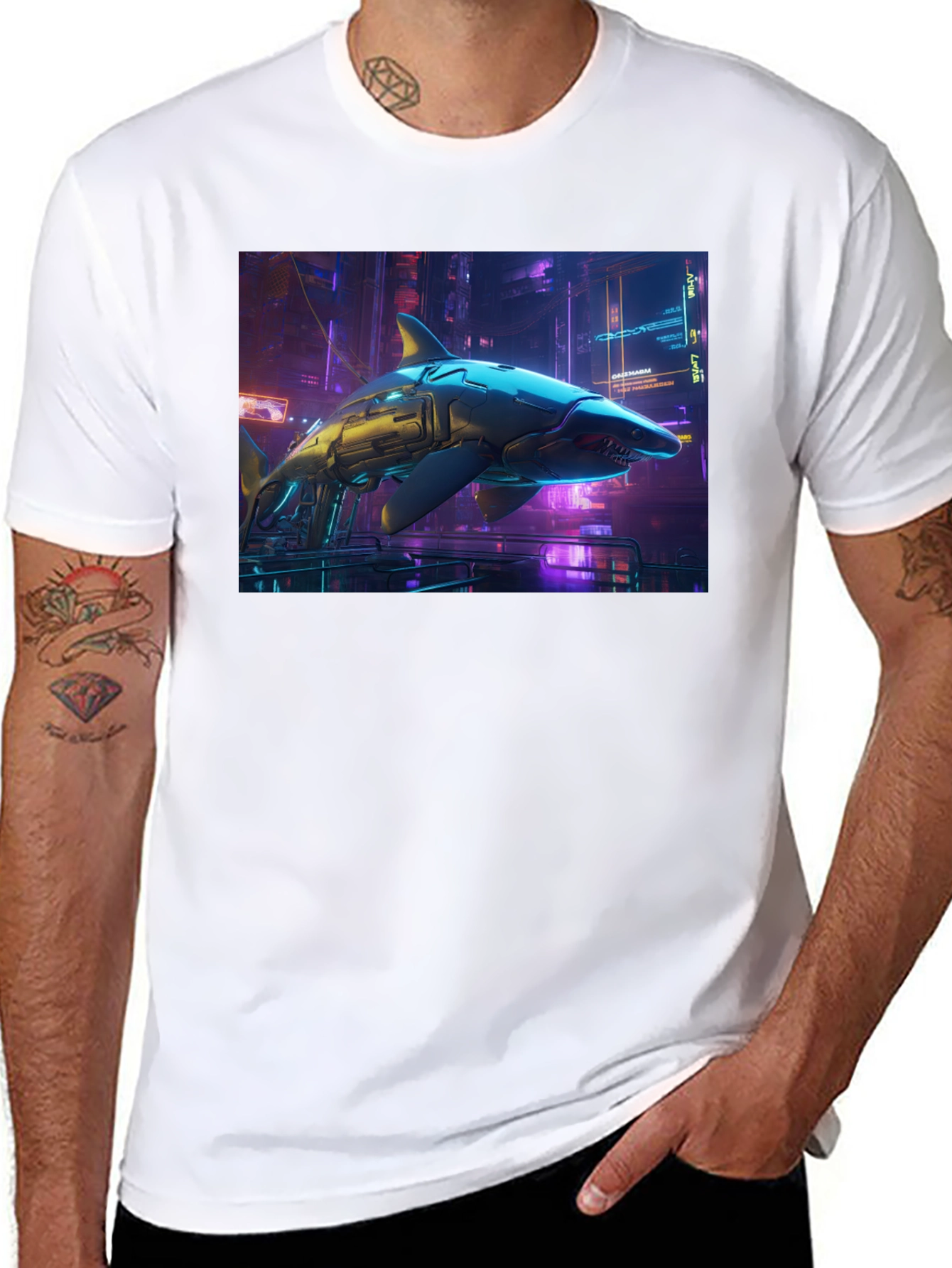 Cyberpunk Shark Graphic T-Shirt