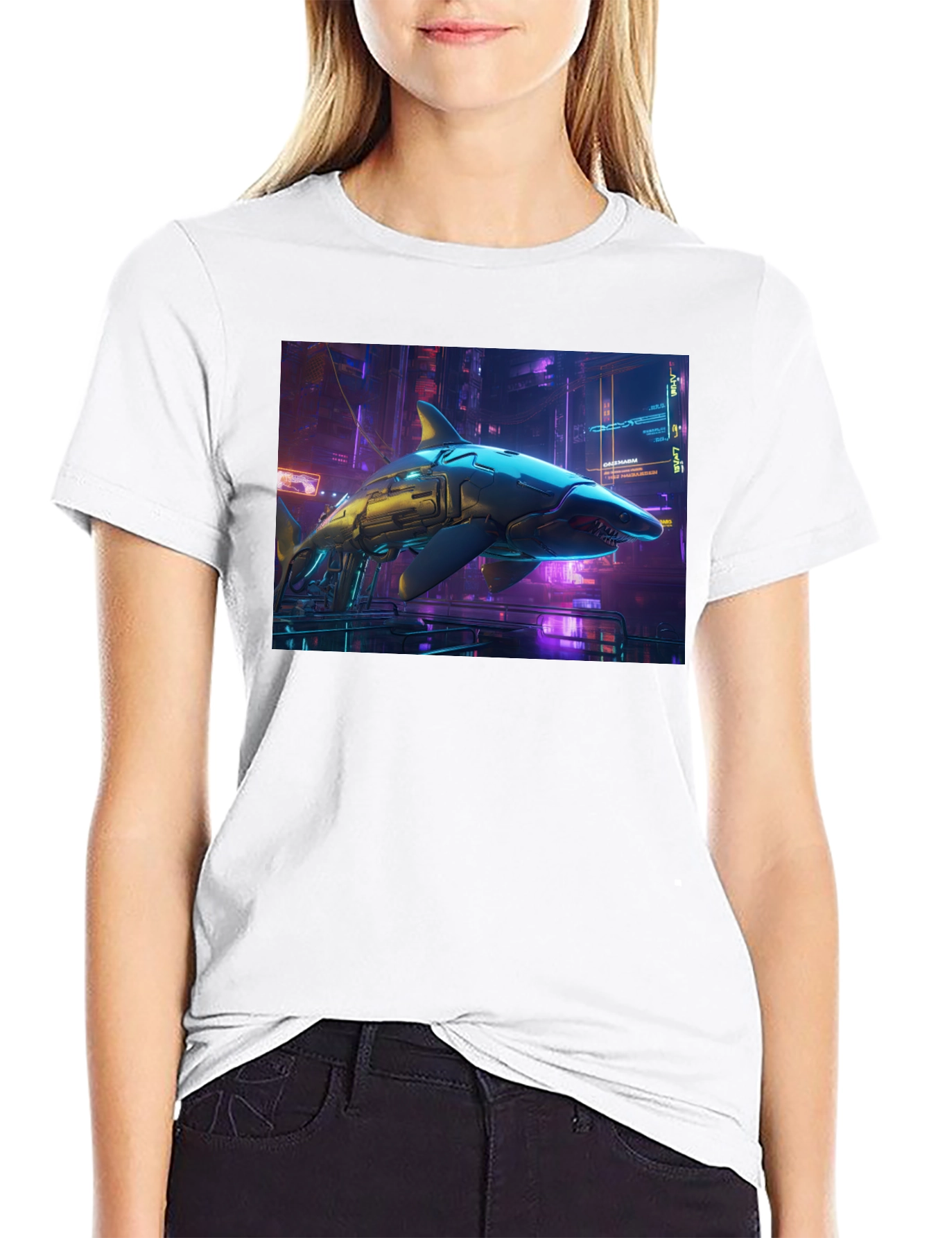 Cyberpunk Shark Graphic T-Shirt