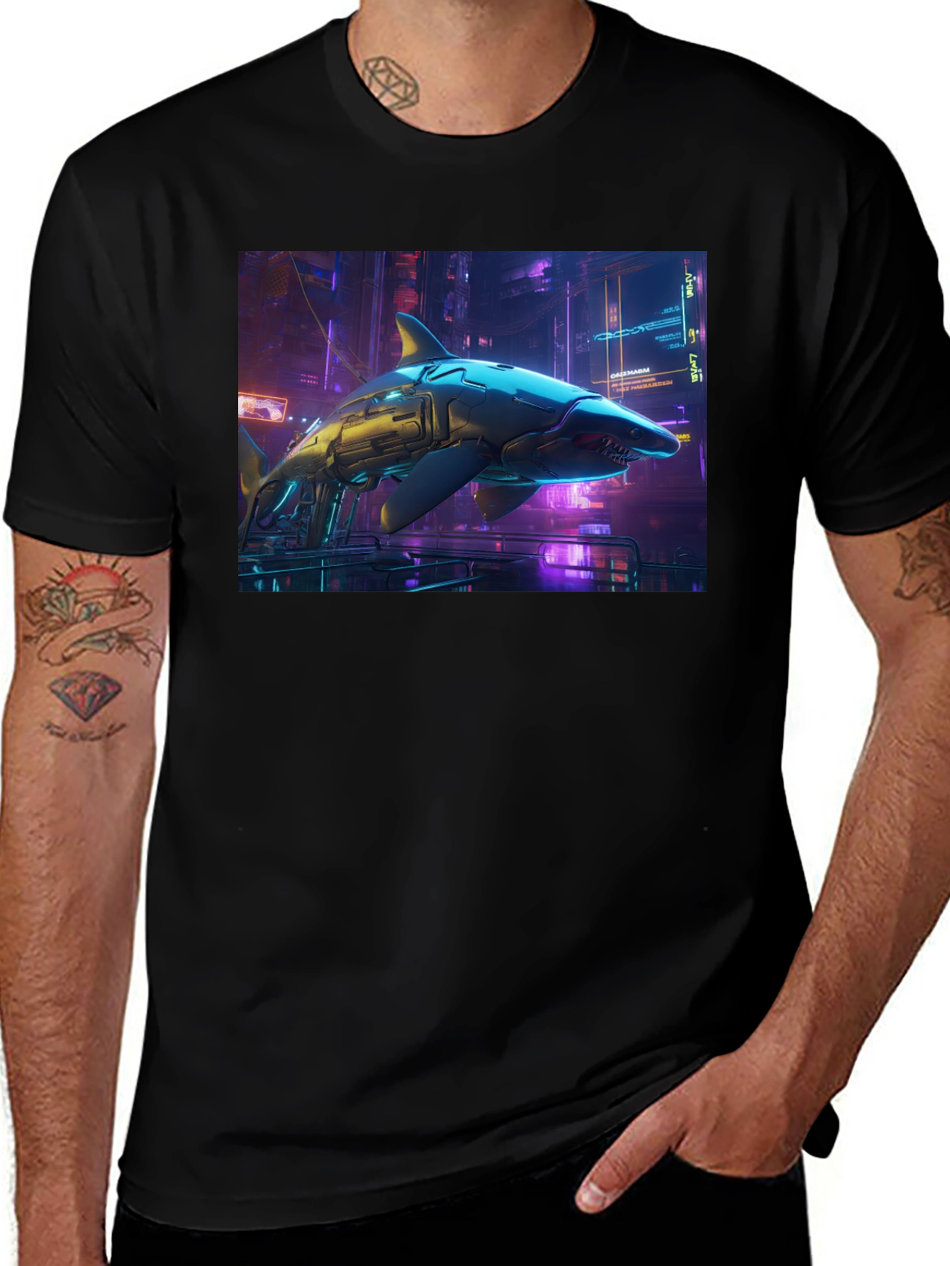 Cyberpunk Shark Graphic T-Shirt