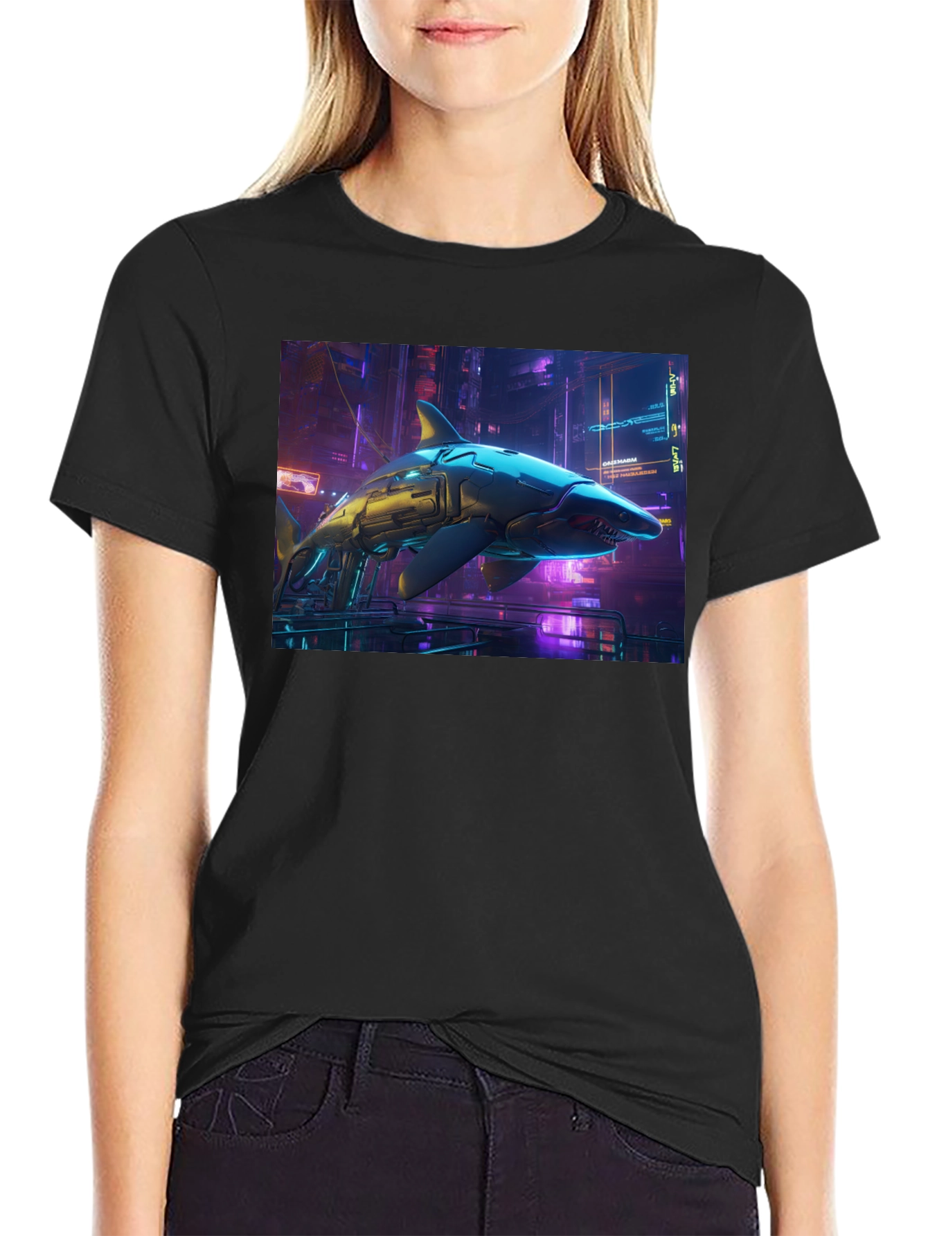Cyberpunk Shark Graphic T-Shirt