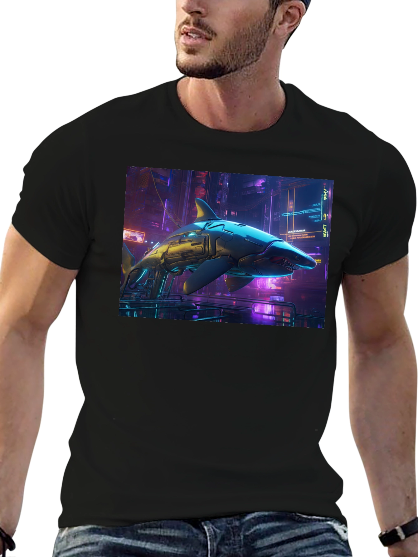 Cyberpunk Shark Graphic T-Shirt