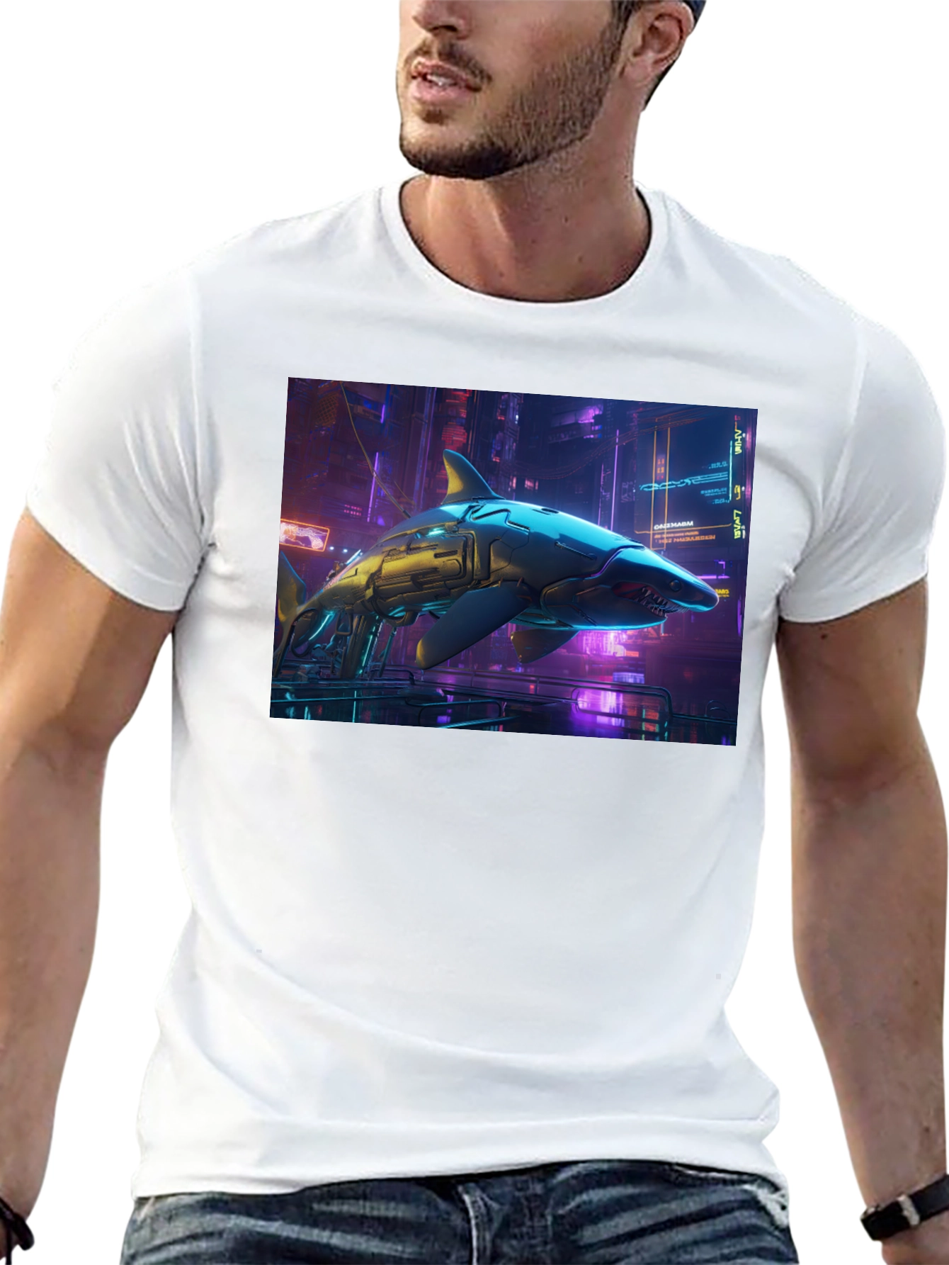 Cyberpunk Shark Graphic T-Shirt