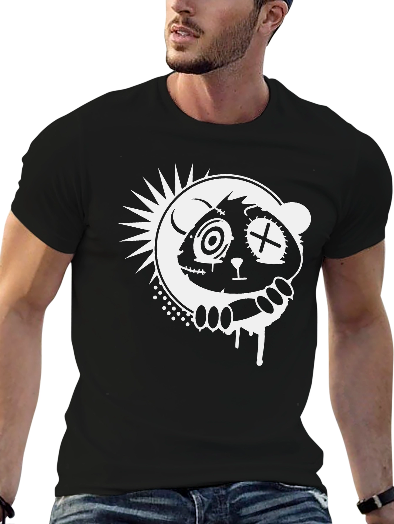 Black T-Shirt with Graphic Panda Design