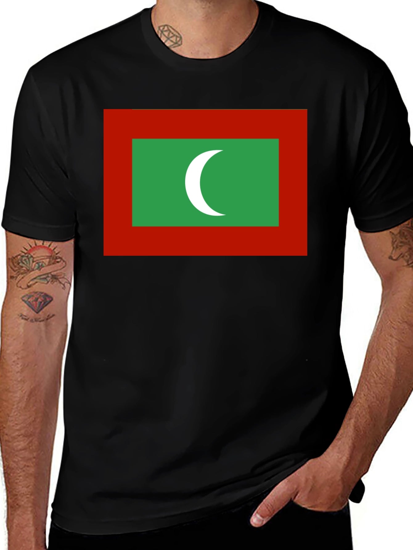 Maldives Flag T-Shirt - Black Cotton Tee