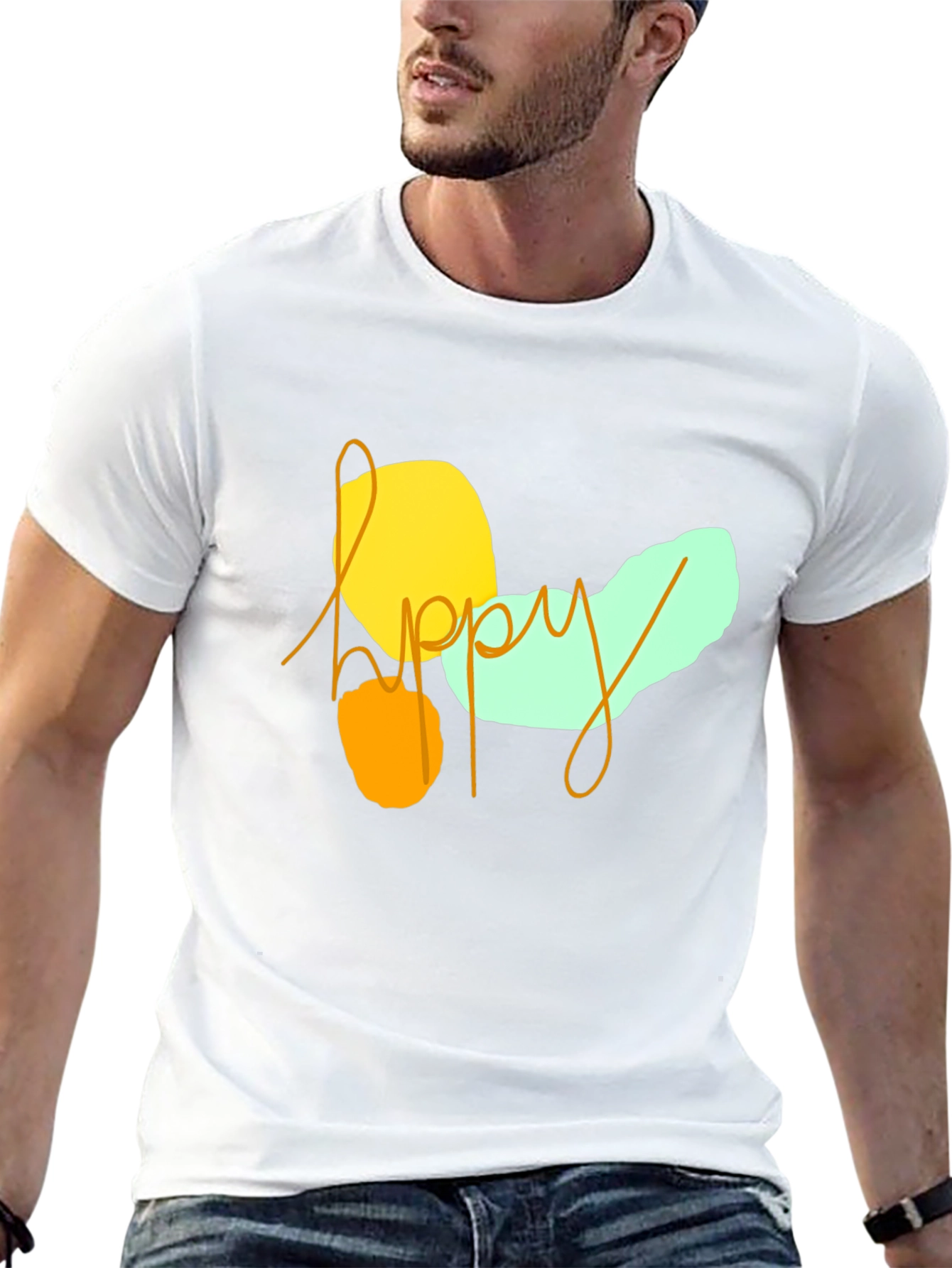 Happy Graphic Print Black T-Shirt