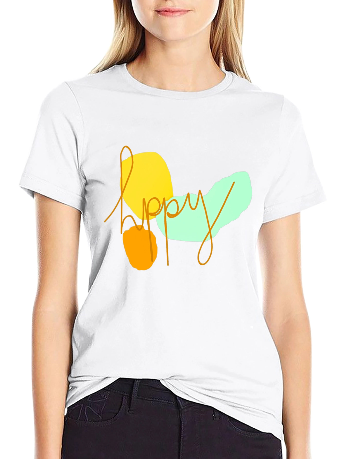 Happy Graphic Print Black T-Shirt