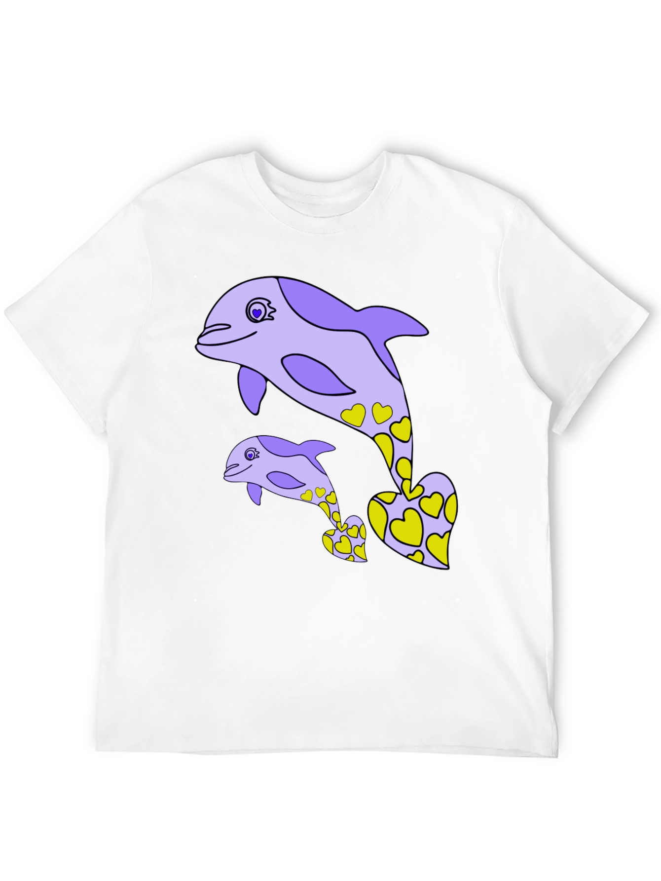 Dolphin Heart Graphic Tee - Black Cotton Casual T-Shirt
