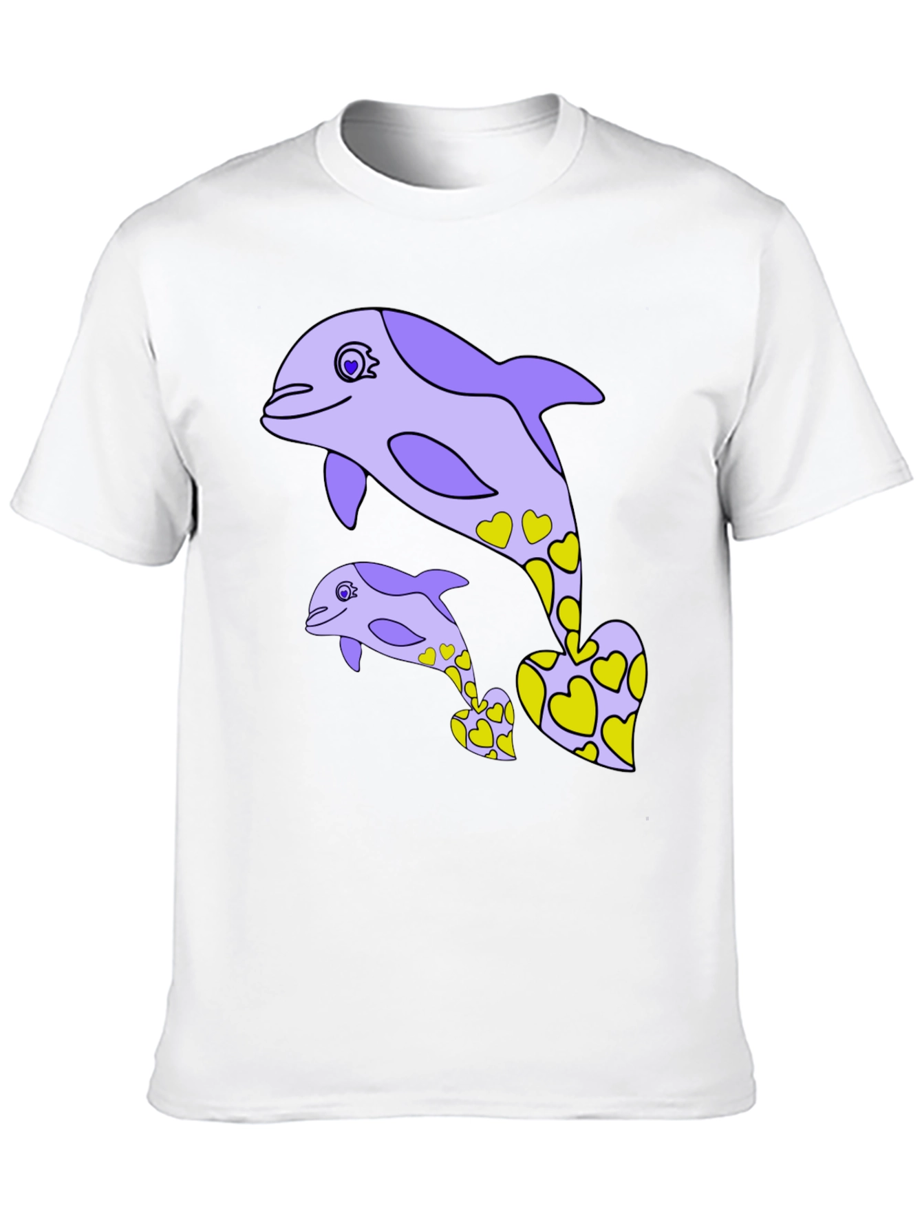 Dolphin Heart Graphic Tee - Black Cotton Casual T-Shirt